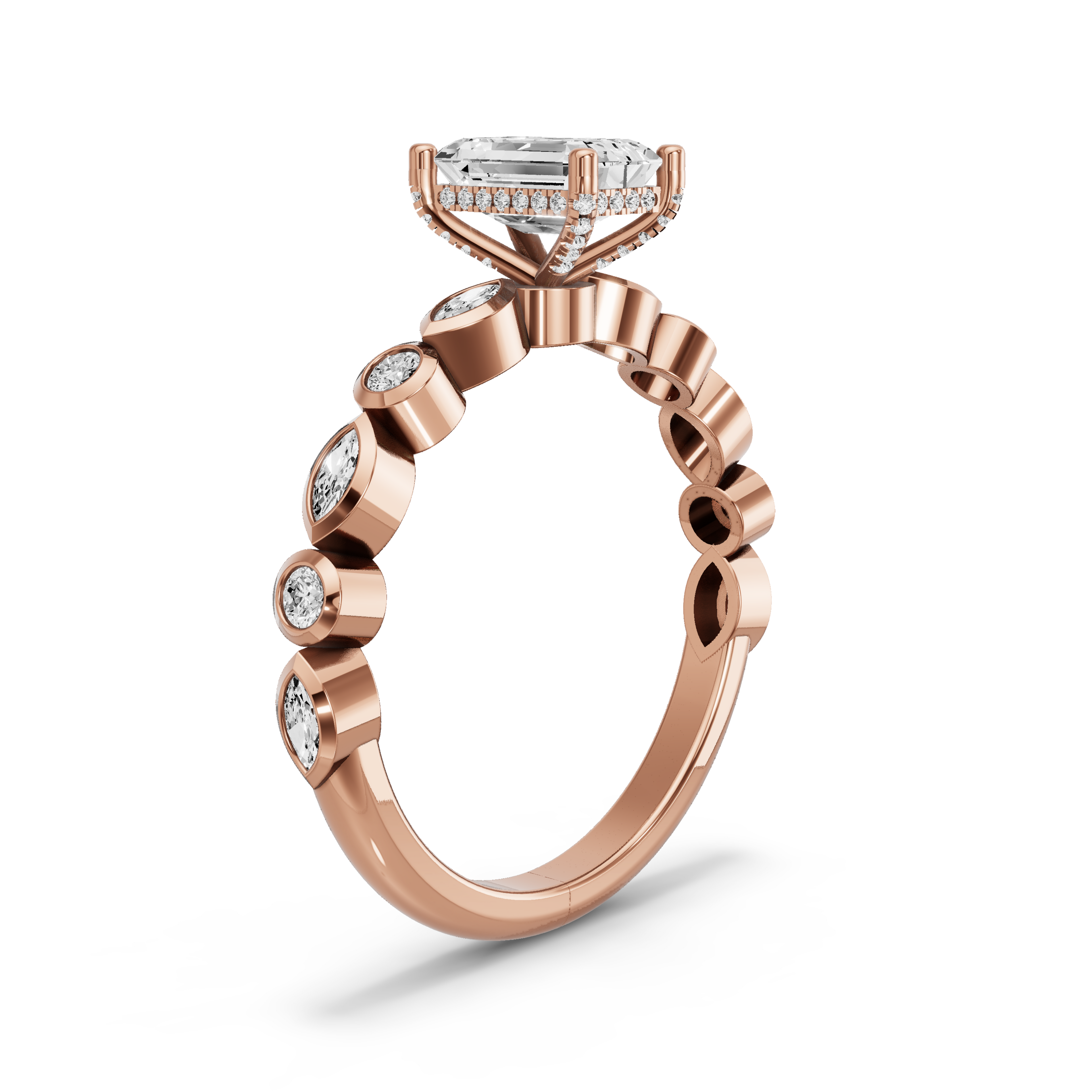 Image for Radiant Pave Basket Ring with Alternating Marquise band in 10K Yellow Gold