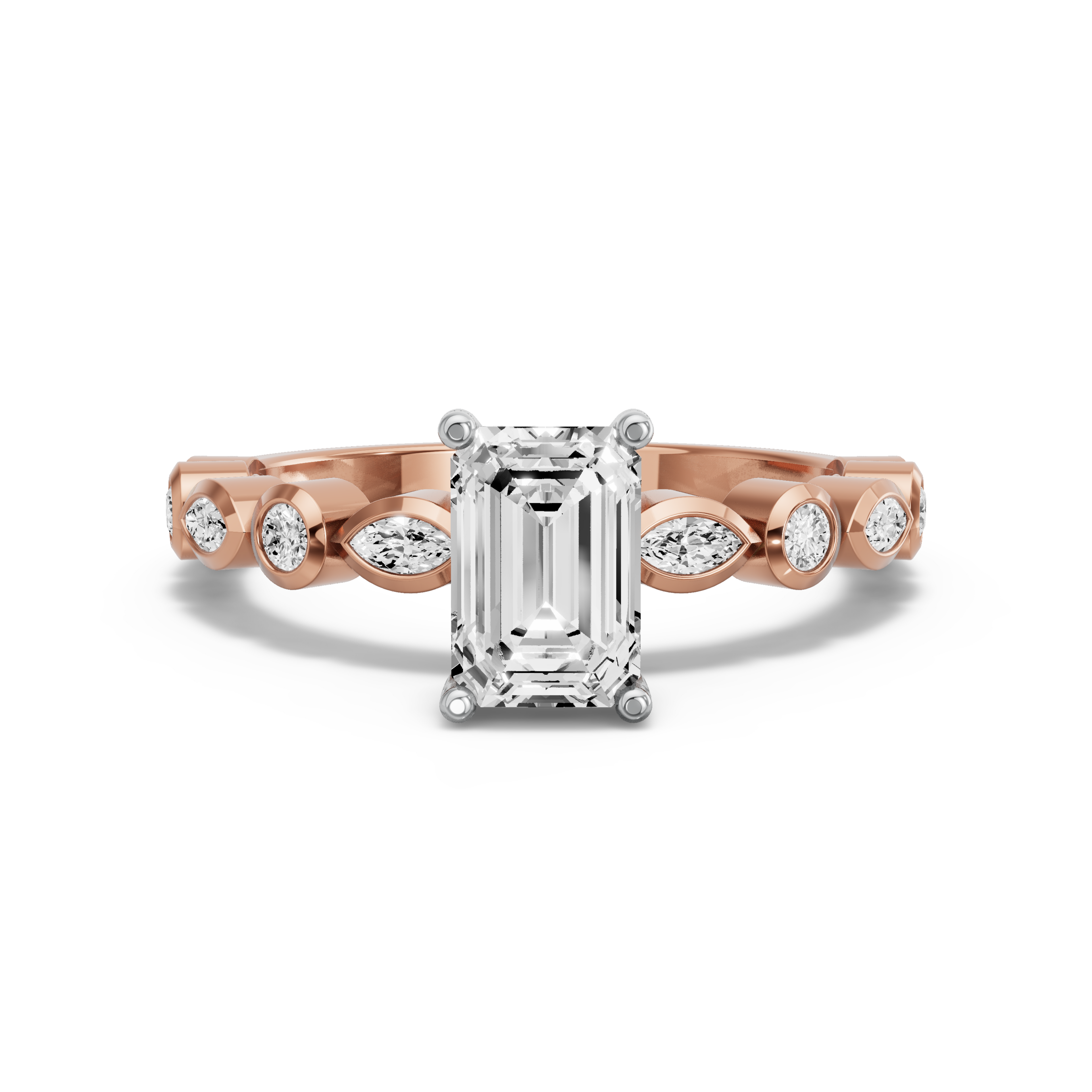 Image for Radiant Pave Basket Ring with Alternating Marquise band in 10K Two Tone Yellow Gold