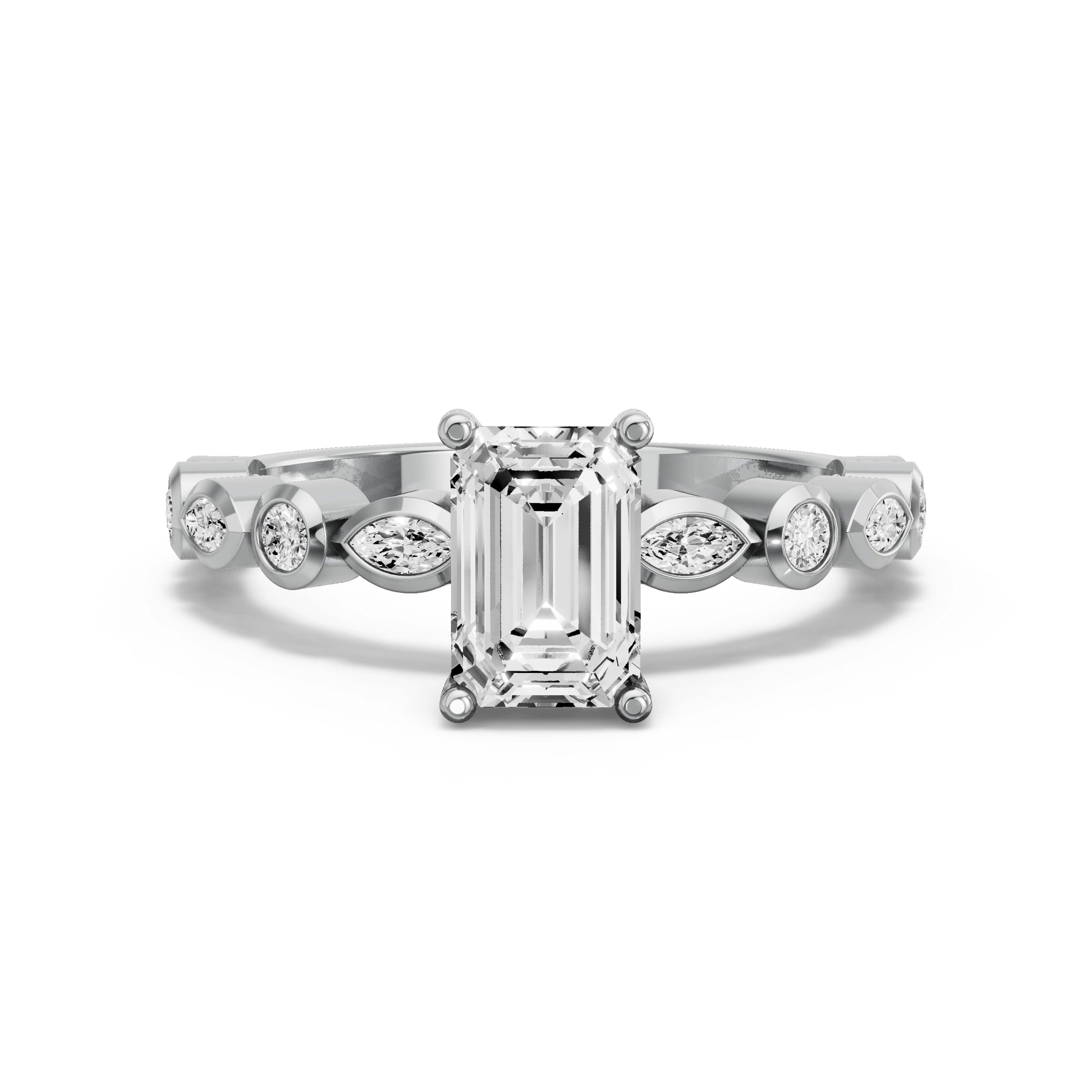 Image for Radiant Pave Basket Ring with Alternating Marquise band in 14K Two Tone Rose Gold
