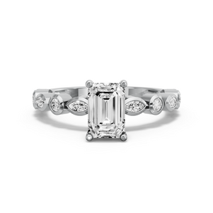 Image for Radiant Pave Basket Ring with Alternating Marquise band in 14K Two Tone Rose Gold