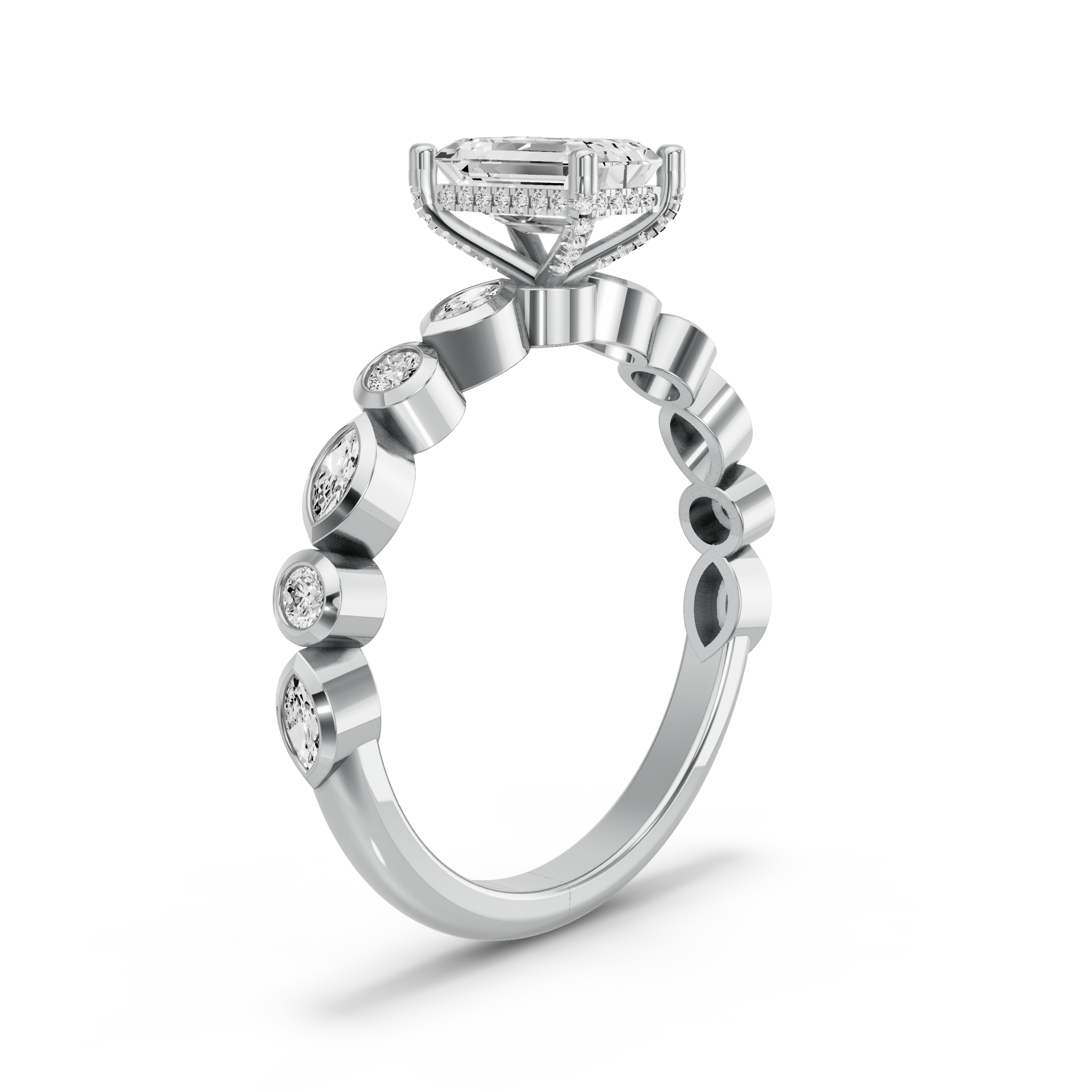 Image for Radiant Pave Basket Ring with Alternating Marquise band in 18K Two Tone Rose Gold