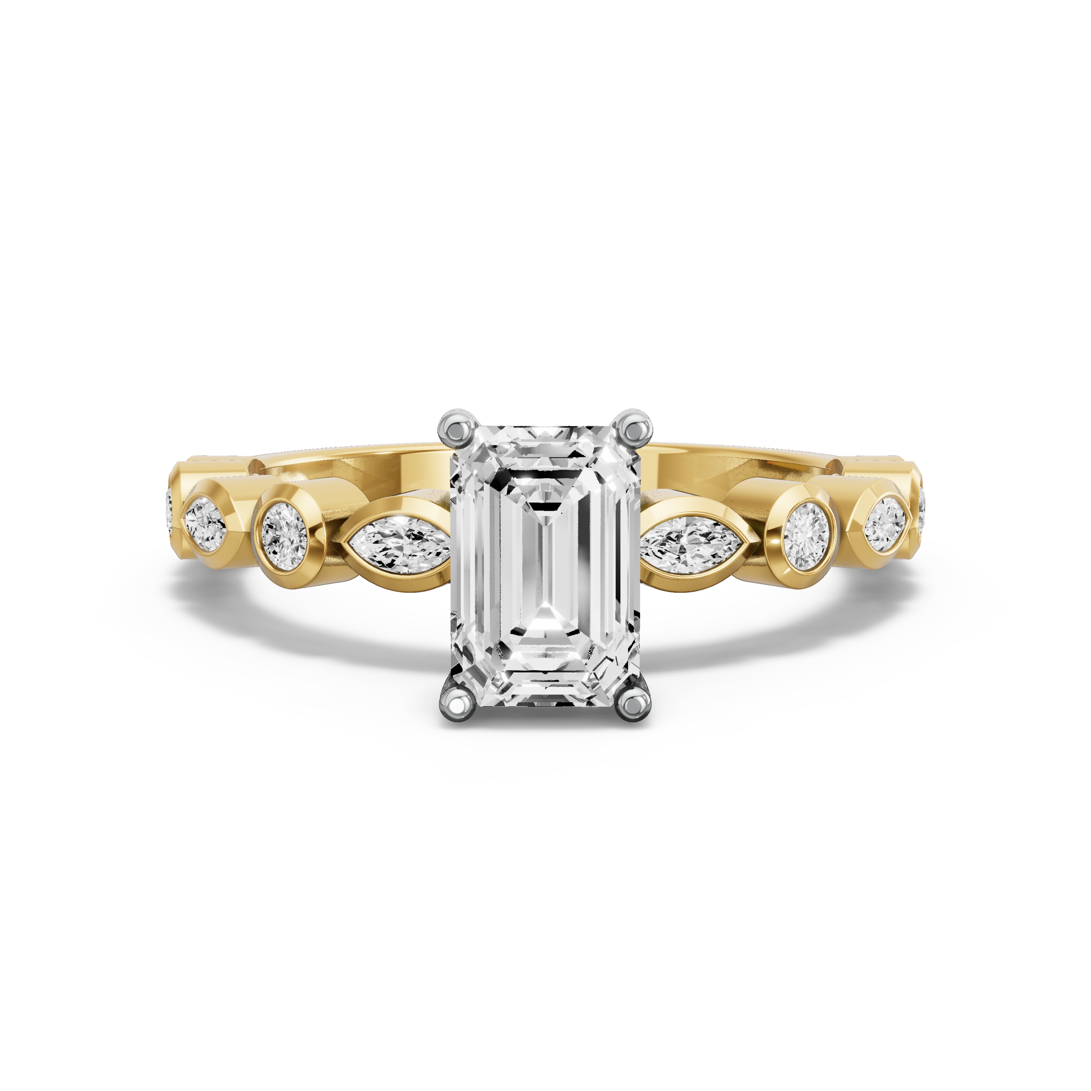 Image for Radiant Pave Basket Ring with Alternating Marquise band in 18K Rose Gold