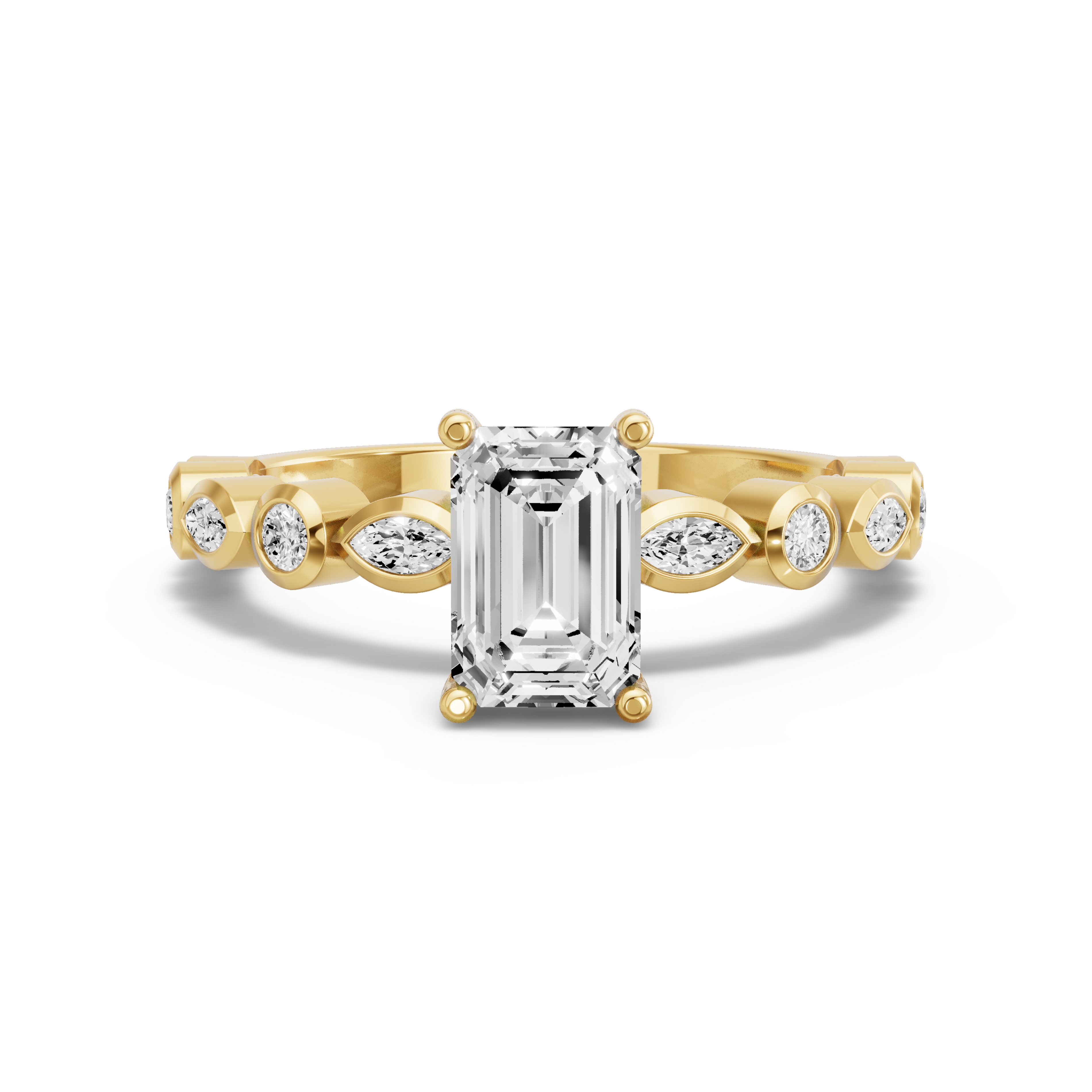 Image for Radiant Pave Basket Ring with Alternating Marquise band in 14K White Gold