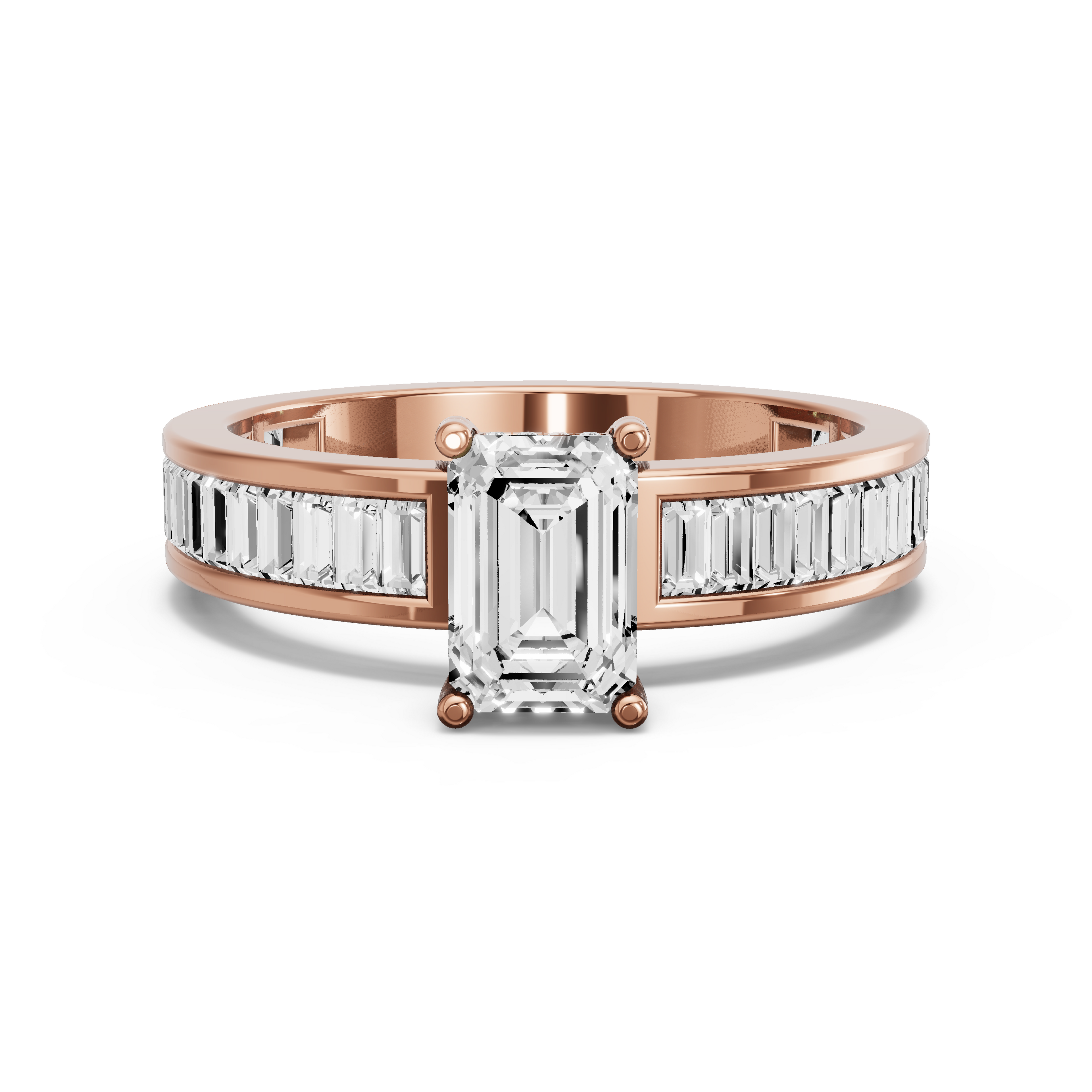 Image for Radiant Pave Basket Ring with Baguette Channel band in 18K Yellow Gold