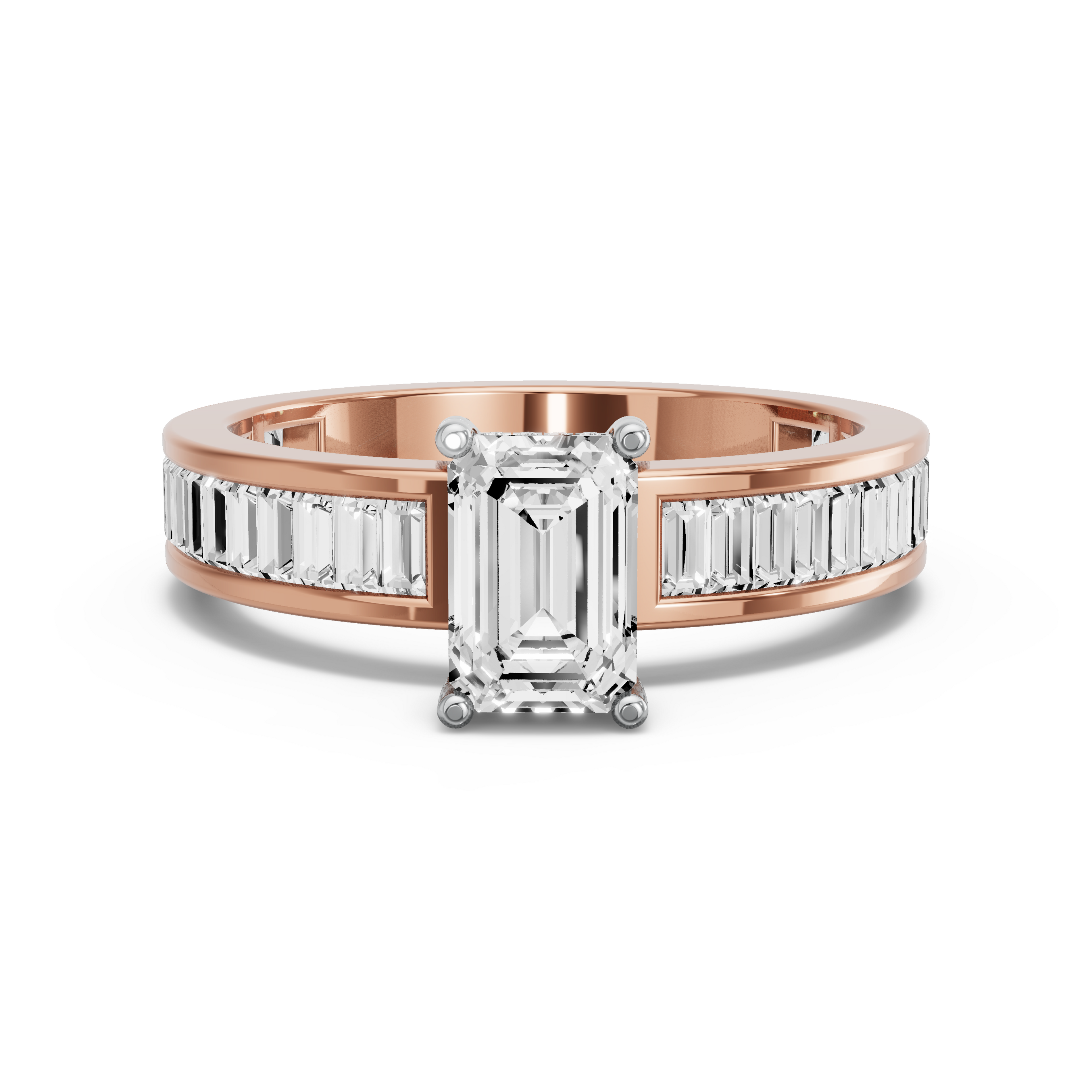 Image for Radiant Pave Basket Ring with Baguette Channel band in 10K Two Tone Yellow Gold