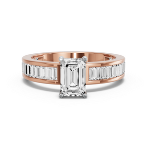 Image for Radiant Pave Basket Ring with Baguette Channel band