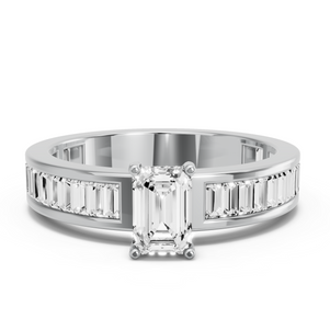 Image for Radiant Pave Basket Ring with Baguette Channel band