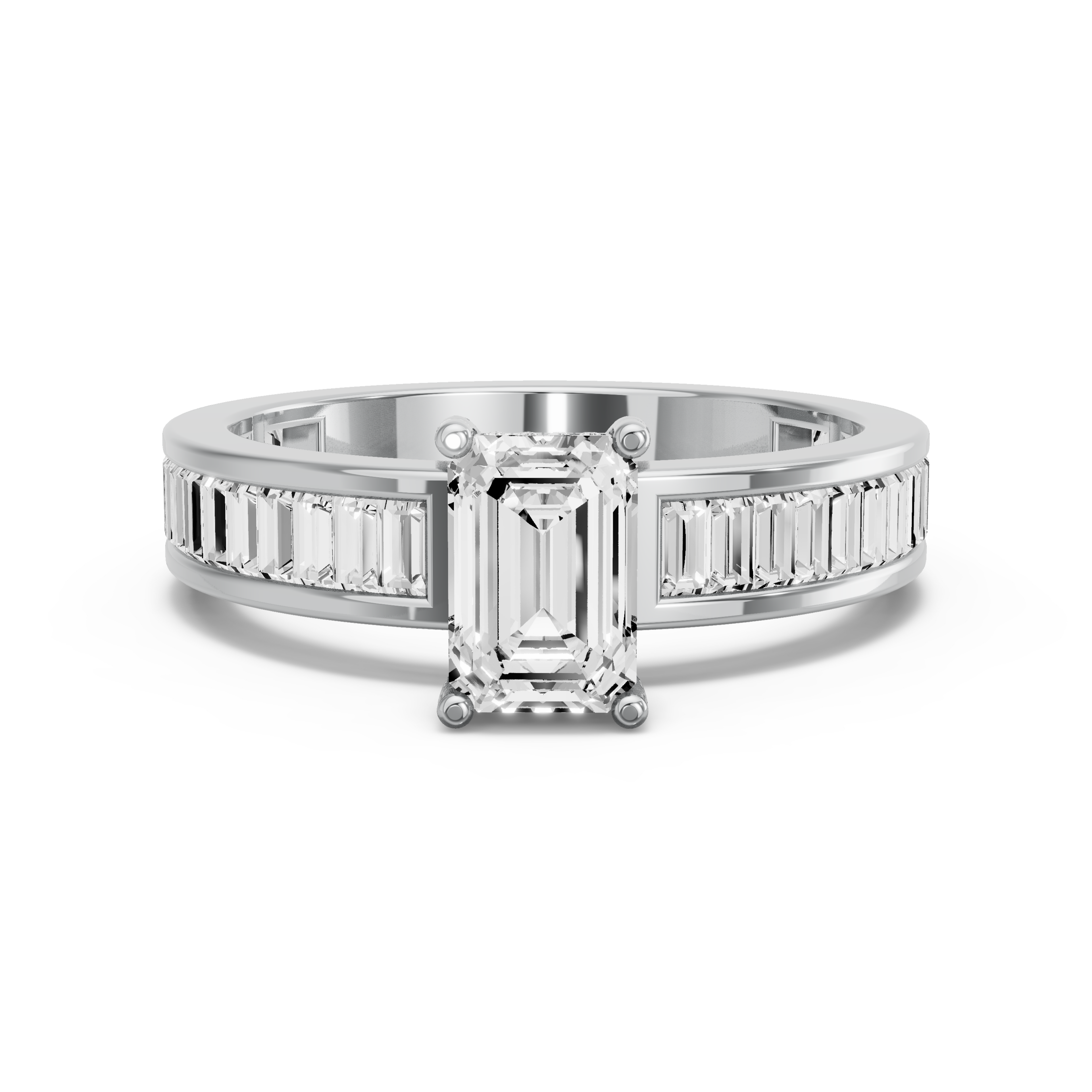 Image for Radiant Pave Basket Ring with Baguette Channel band in 14K Two Tone Rose Gold