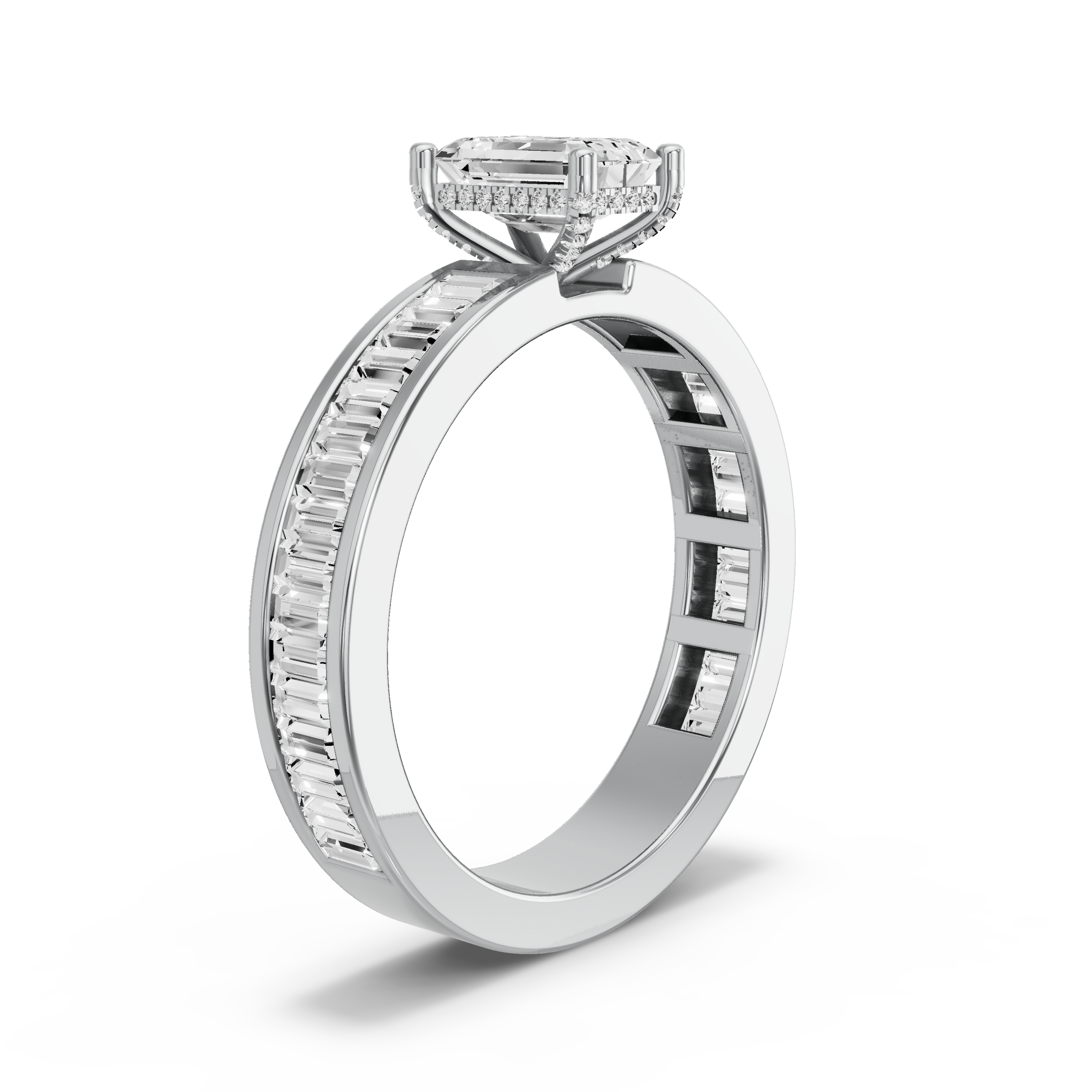Image for Radiant Pave Basket Ring with Baguette Channel band in 18K Two Tone Rose Gold