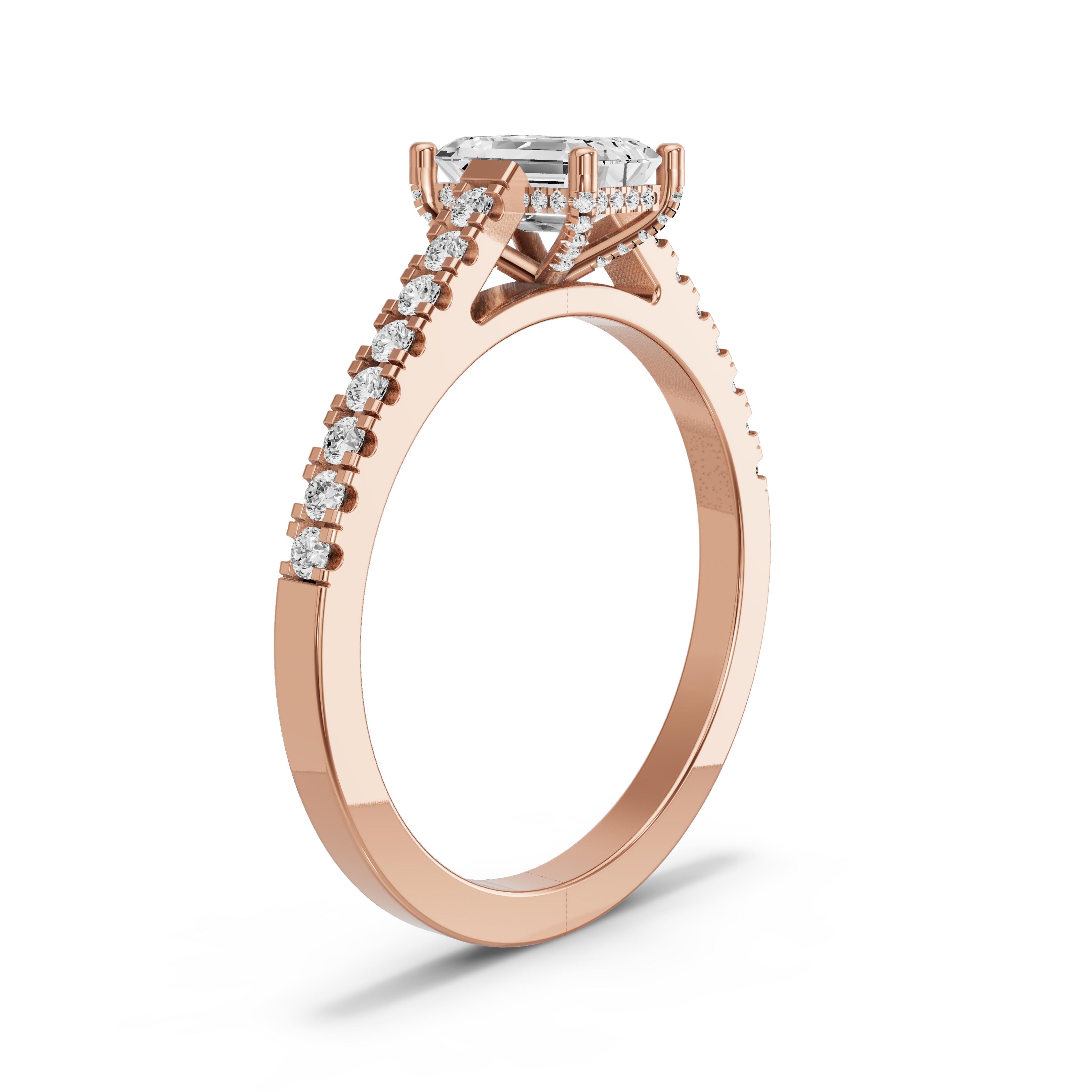 Image for Radiant Pave Basket Ring with Cathedral Pave band in 14K Yellow Gold