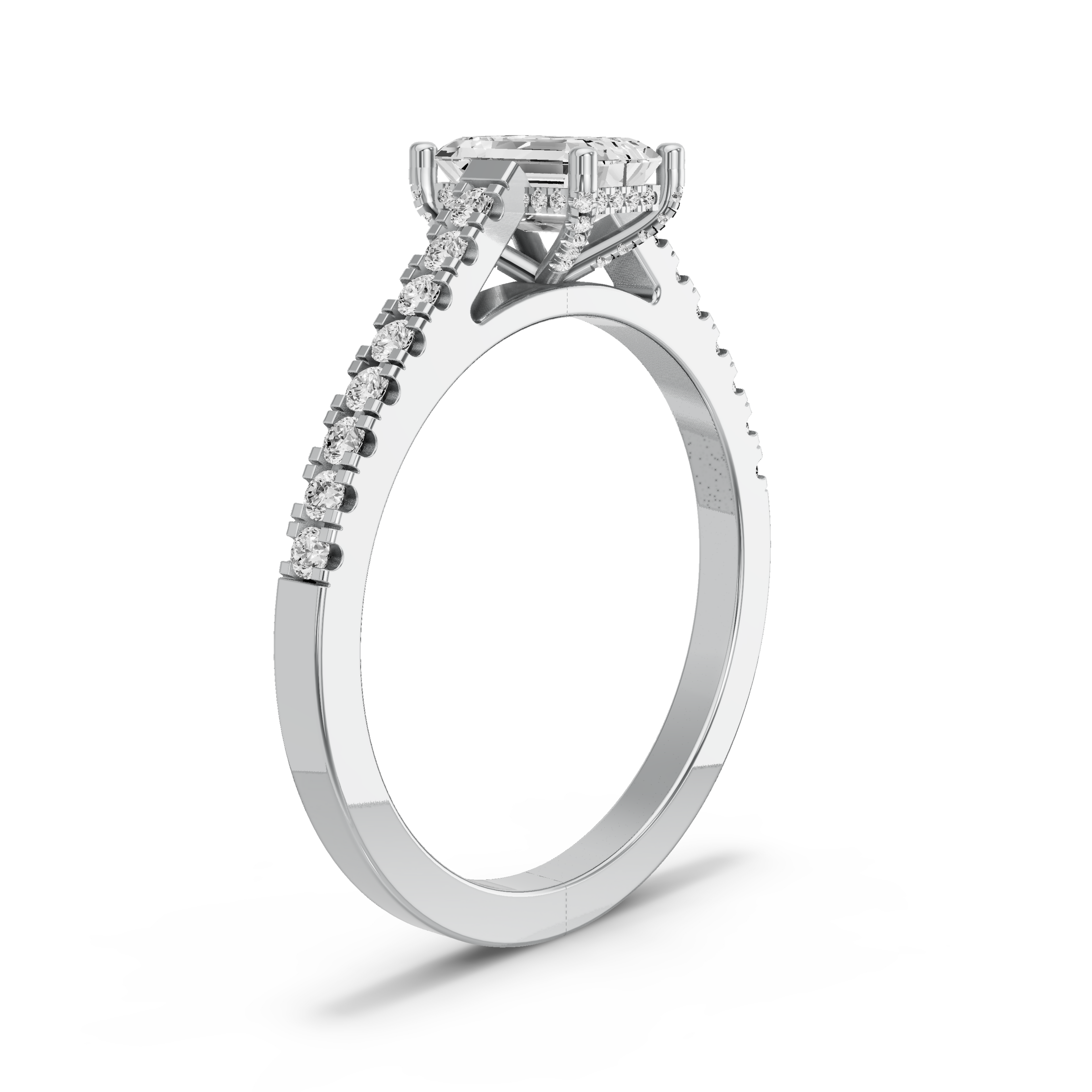 Image for Radiant Pave Basket Ring with Baguette Channel band in 950 Platinum