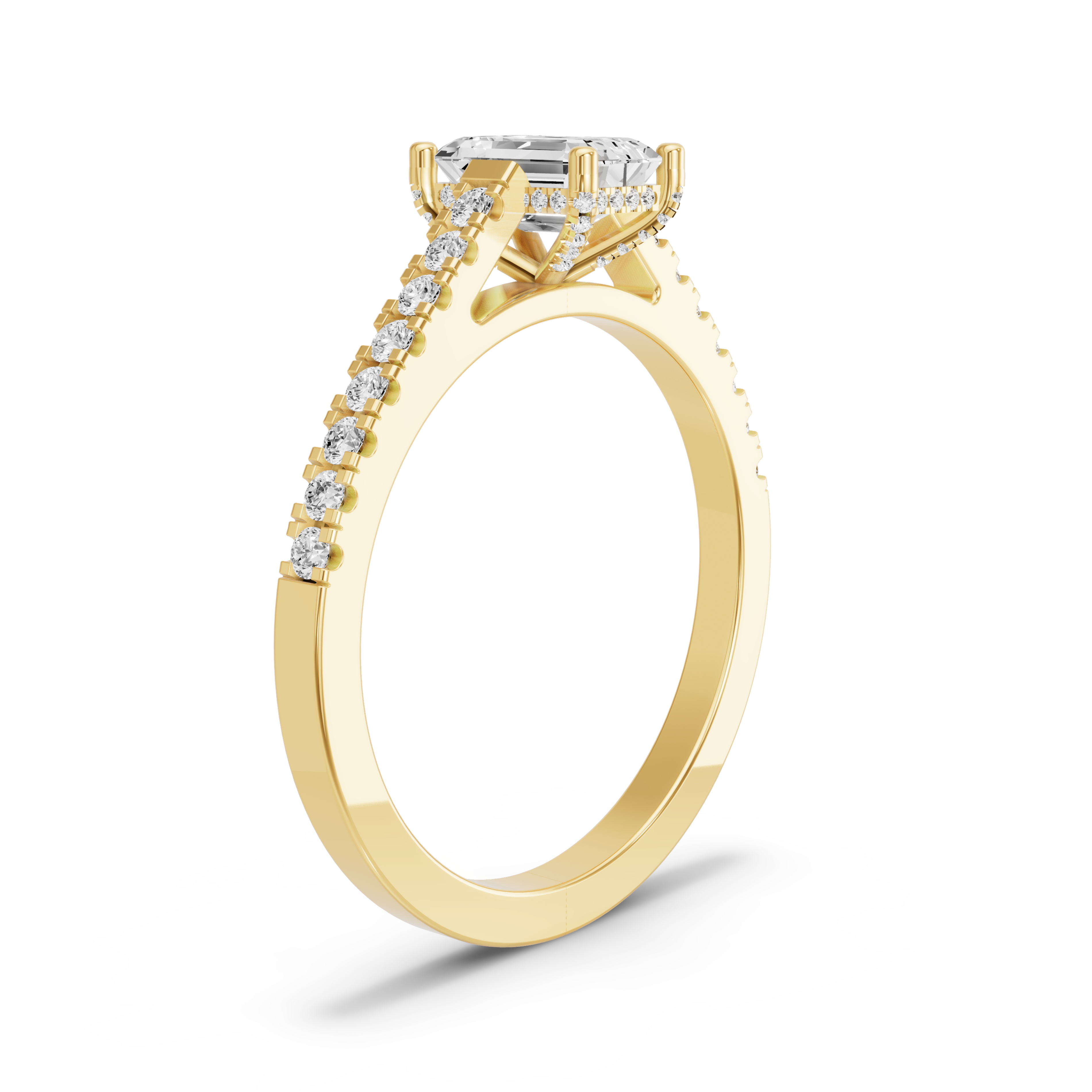 Image for Radiant Pave Basket Ring with Cathedral Pave band in 14K White Gold