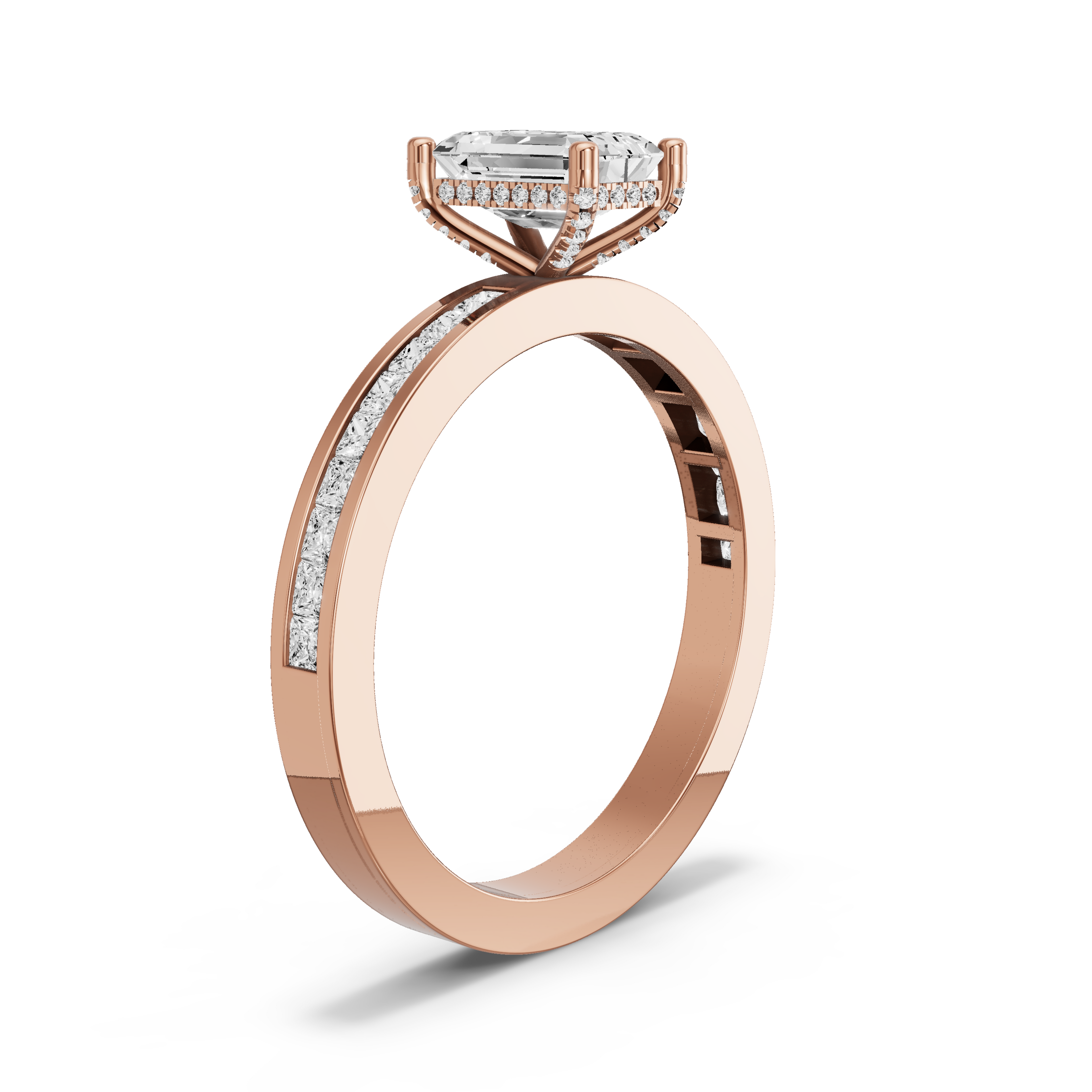 Image for Radiant Pave Basket Ring with Channel band in 10K Yellow Gold
