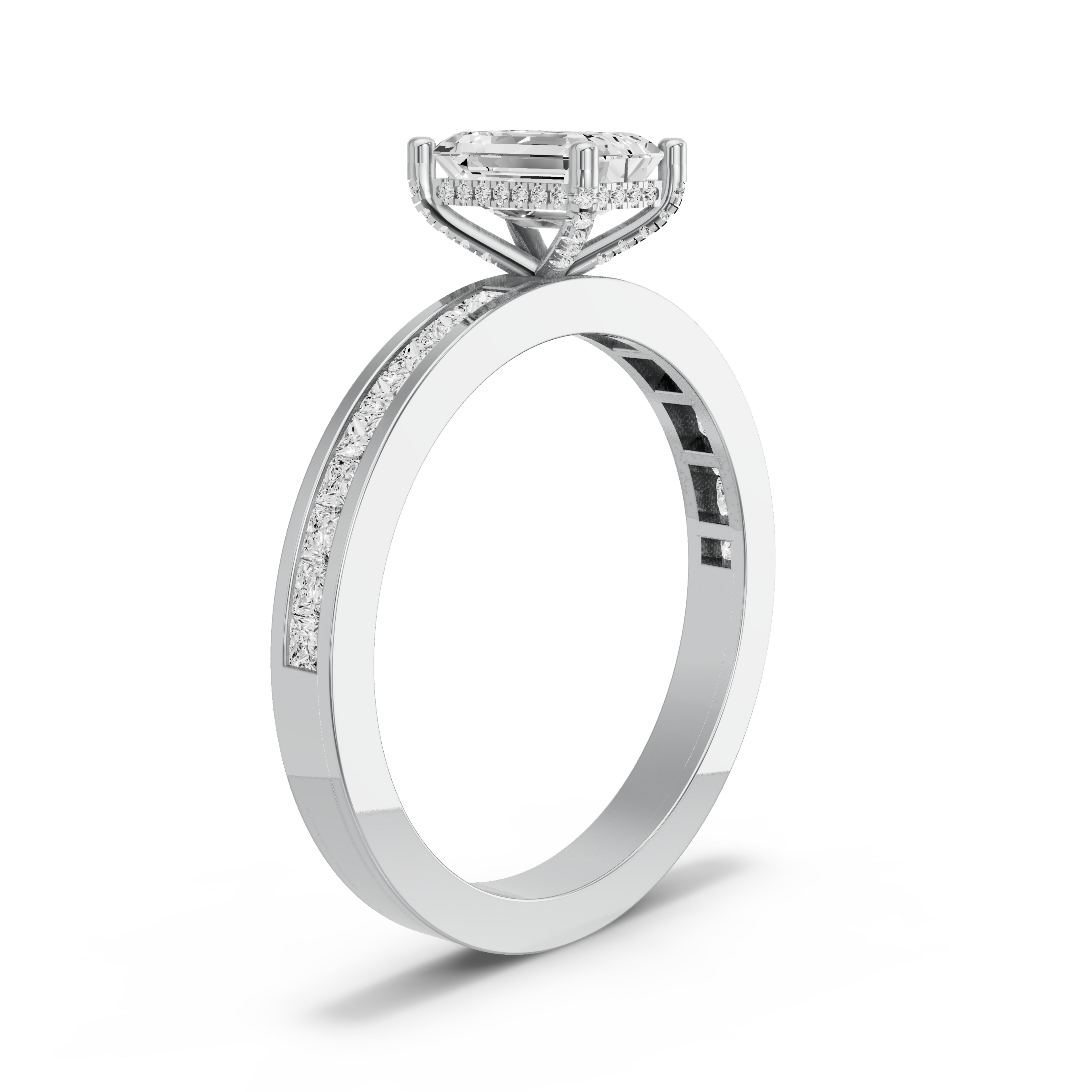 Image for Radiant Pave Basket Ring with Channel band in 14K Two Tone Rose Gold
