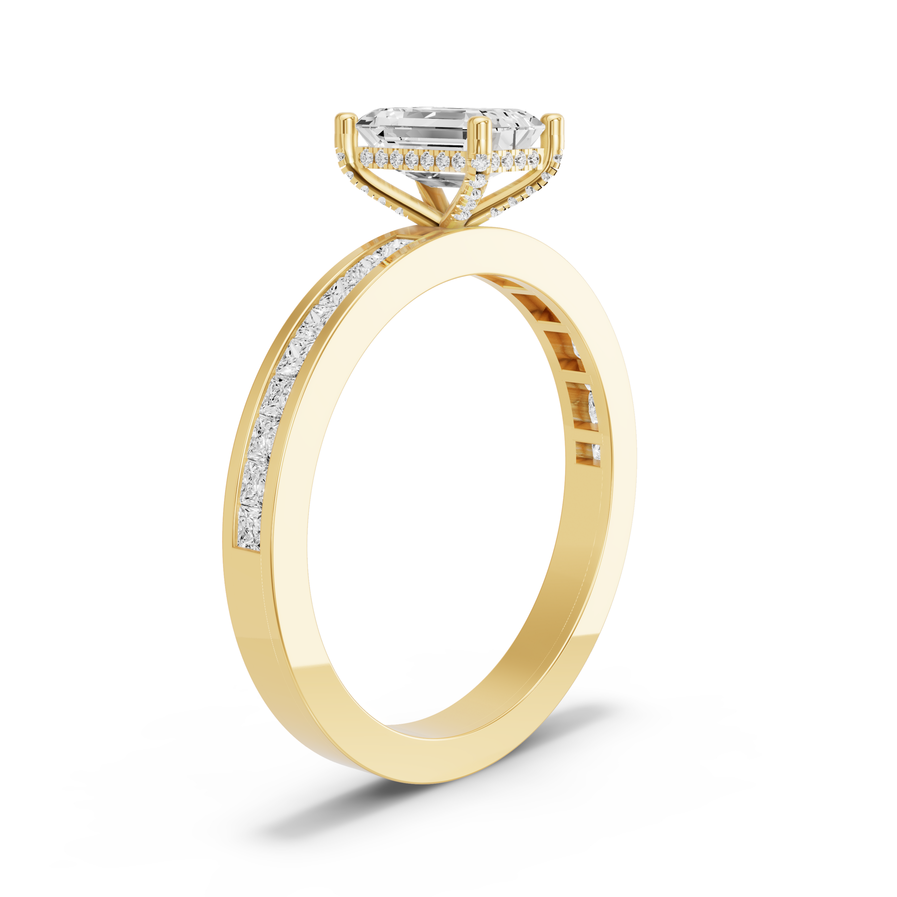 Image for Radiant Pave Basket Ring with Channel band in 10K White Gold