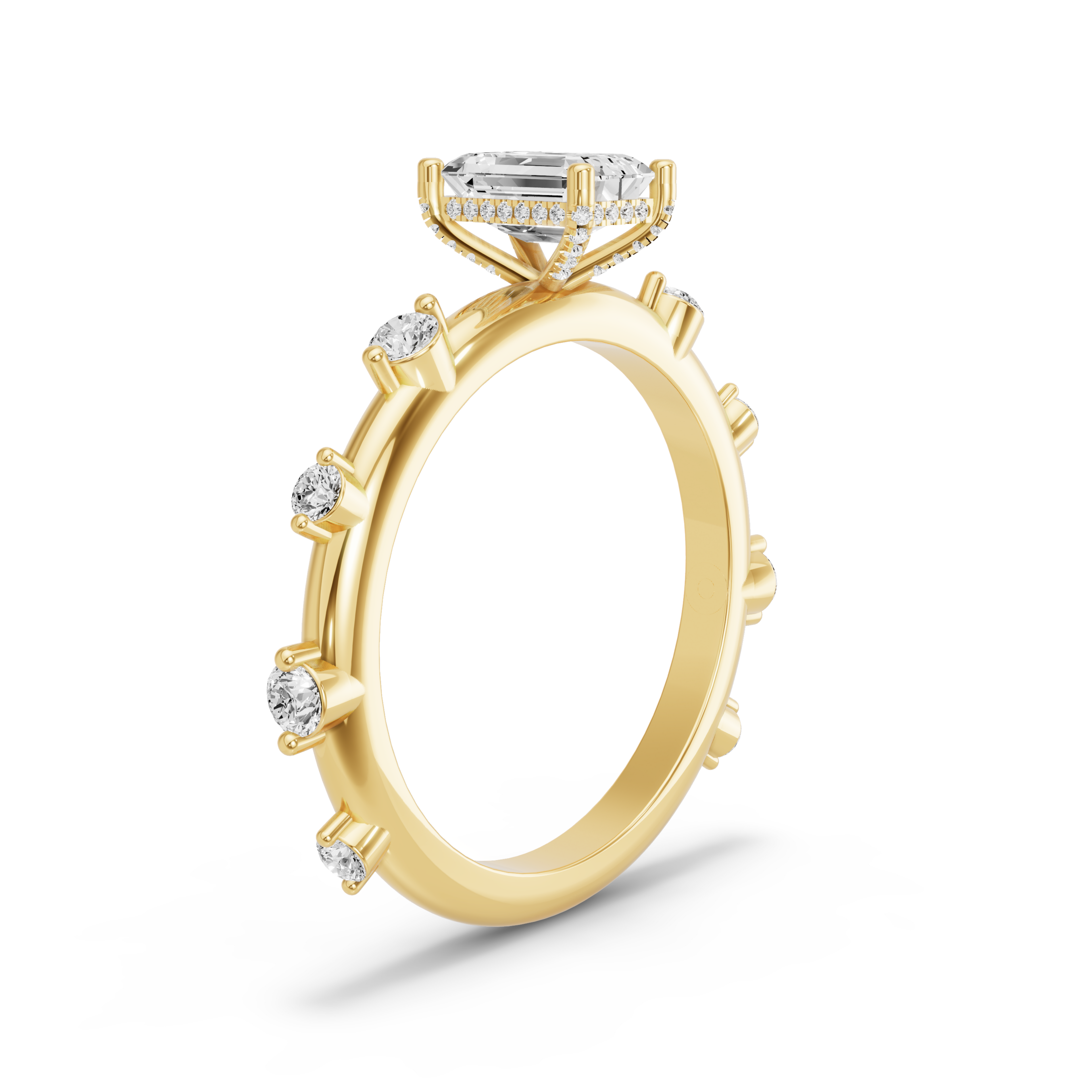 Image for Radiant Pave Basket Ring with Floating Station band in 14K White Gold