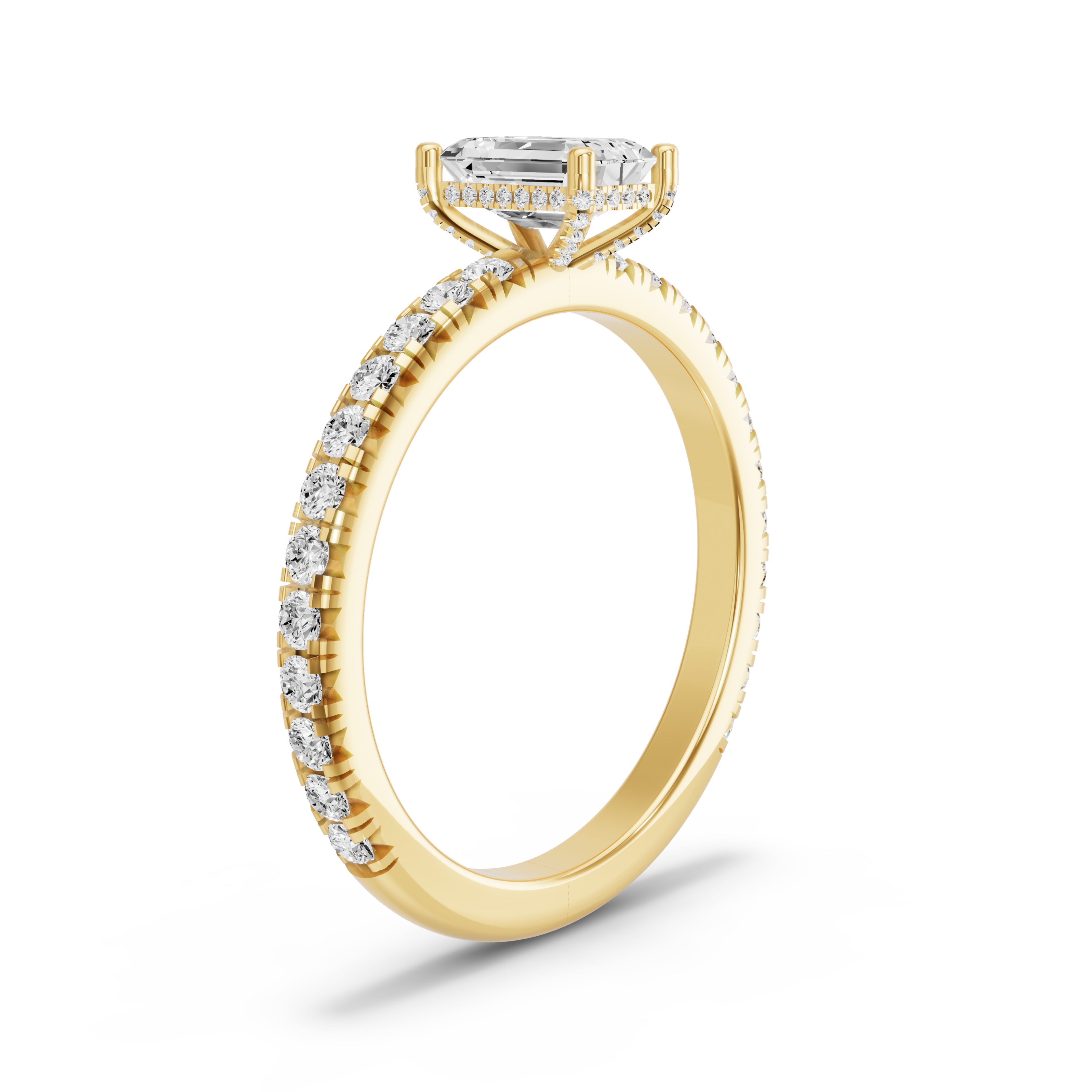 Image for Radiant Pave Basket Ring with French Pave band in 14K White Gold
