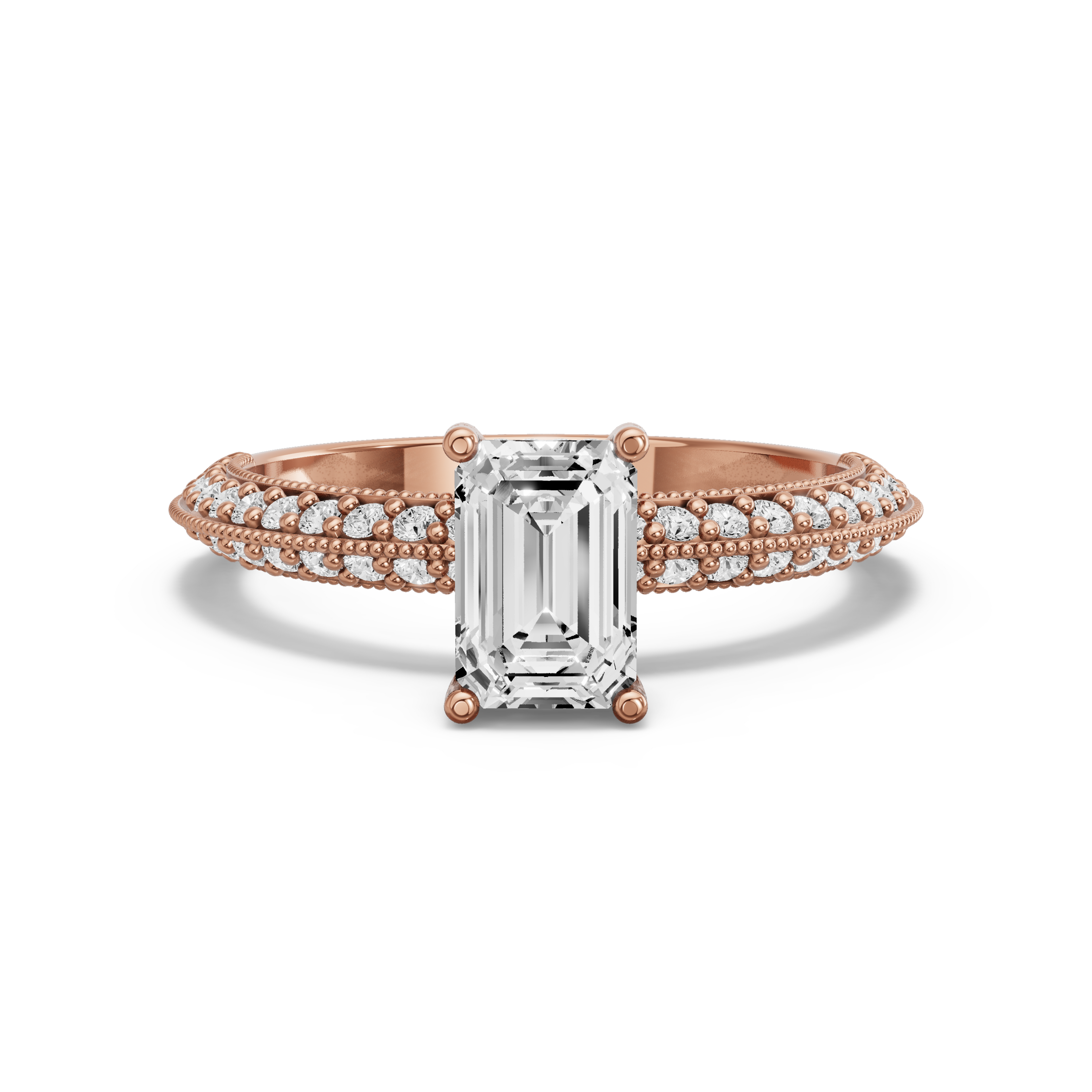 Image for Radiant Pave Basket Ring with Knife Edge Pave band in 10K Yellow Gold