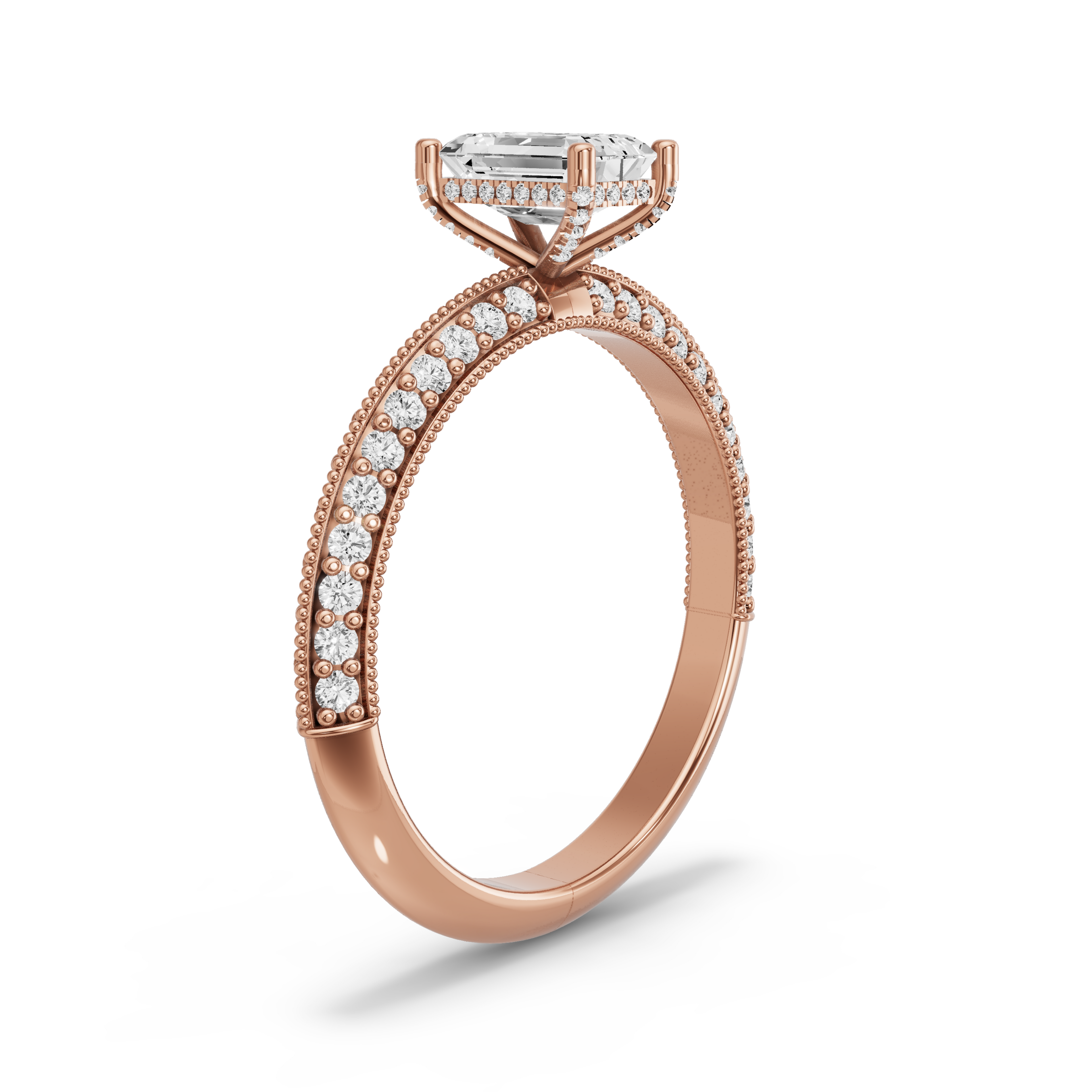 Image for Radiant Pave Basket Ring with Knife Edge Pave band in 14K Yellow Gold