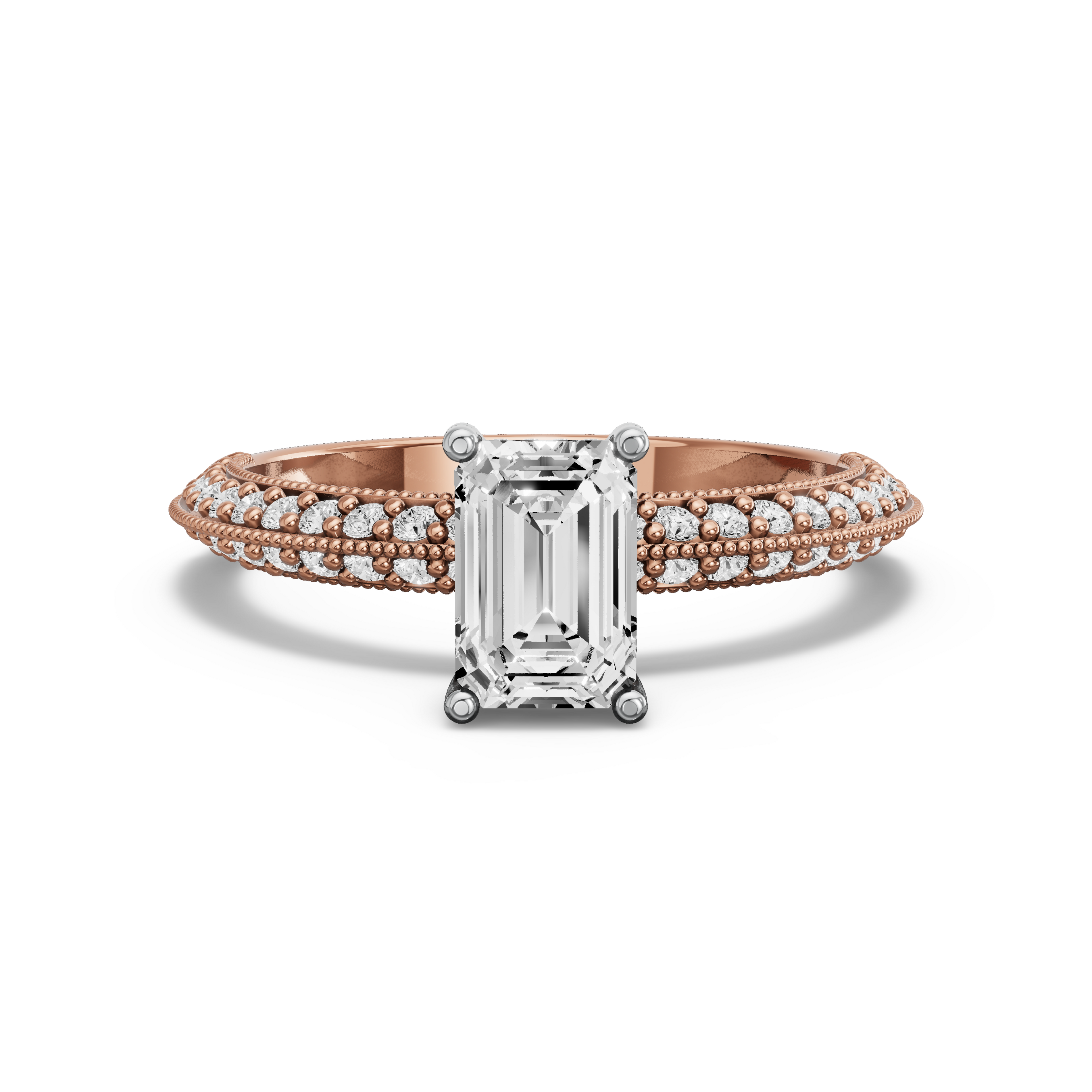 Image for Radiant Pave Basket Ring with Knife Edge Pave band in 14K Two Tone Yellow Gold