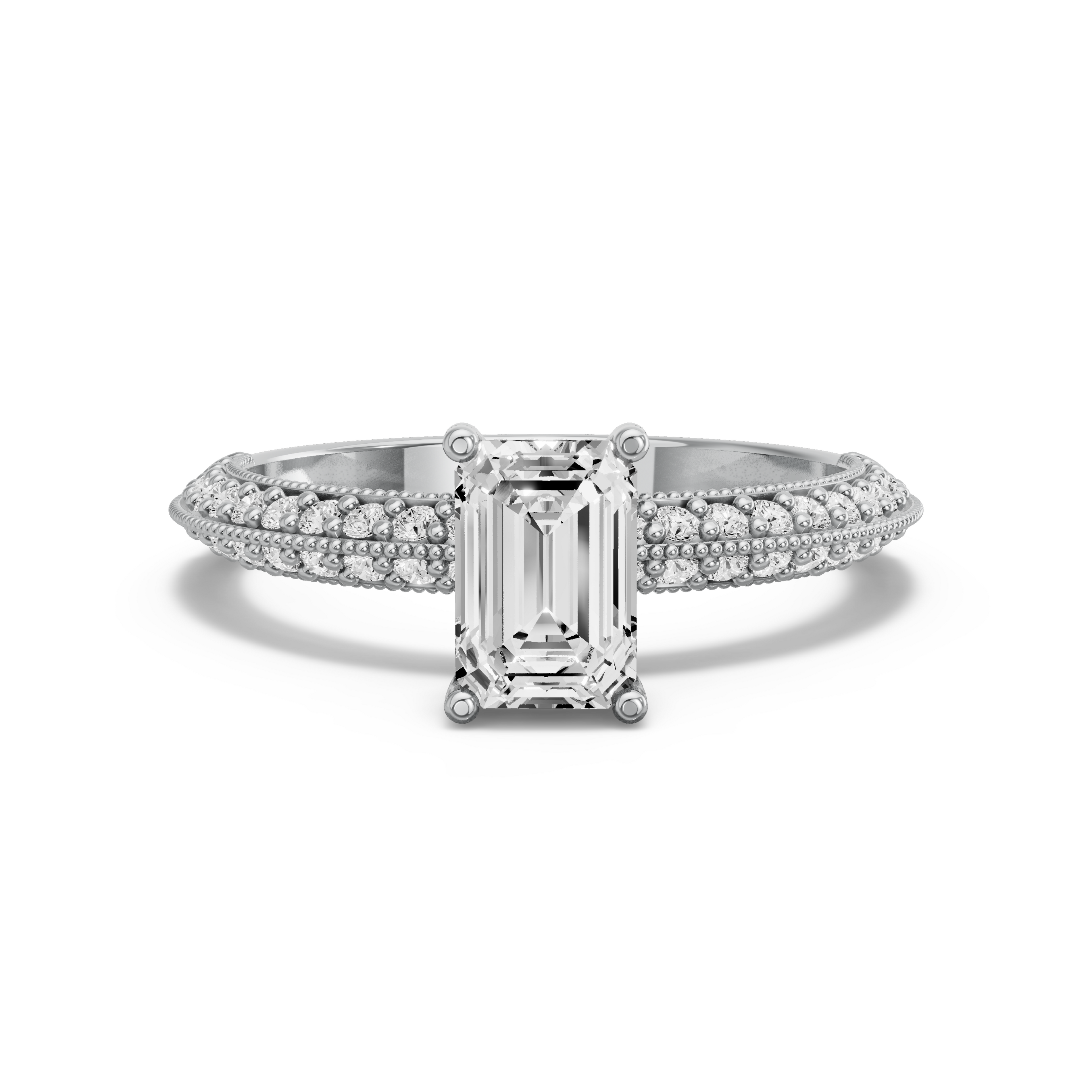 Image for Radiant Pave Basket Ring with Knife Edge Cathedral band in 950 Platinum