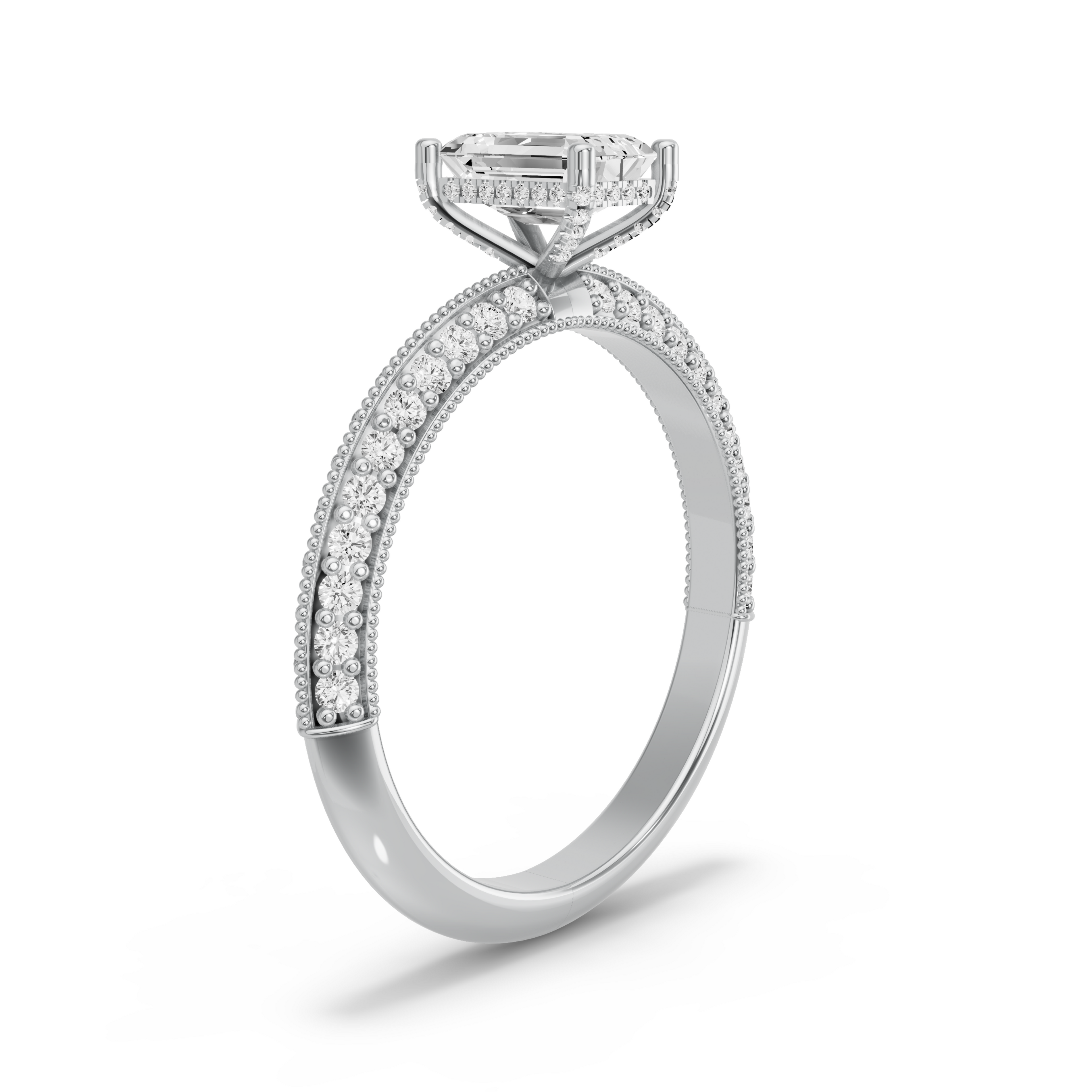 Image for Radiant Pave Basket Ring with Knife Edge Cathedral band in 950 Platinum