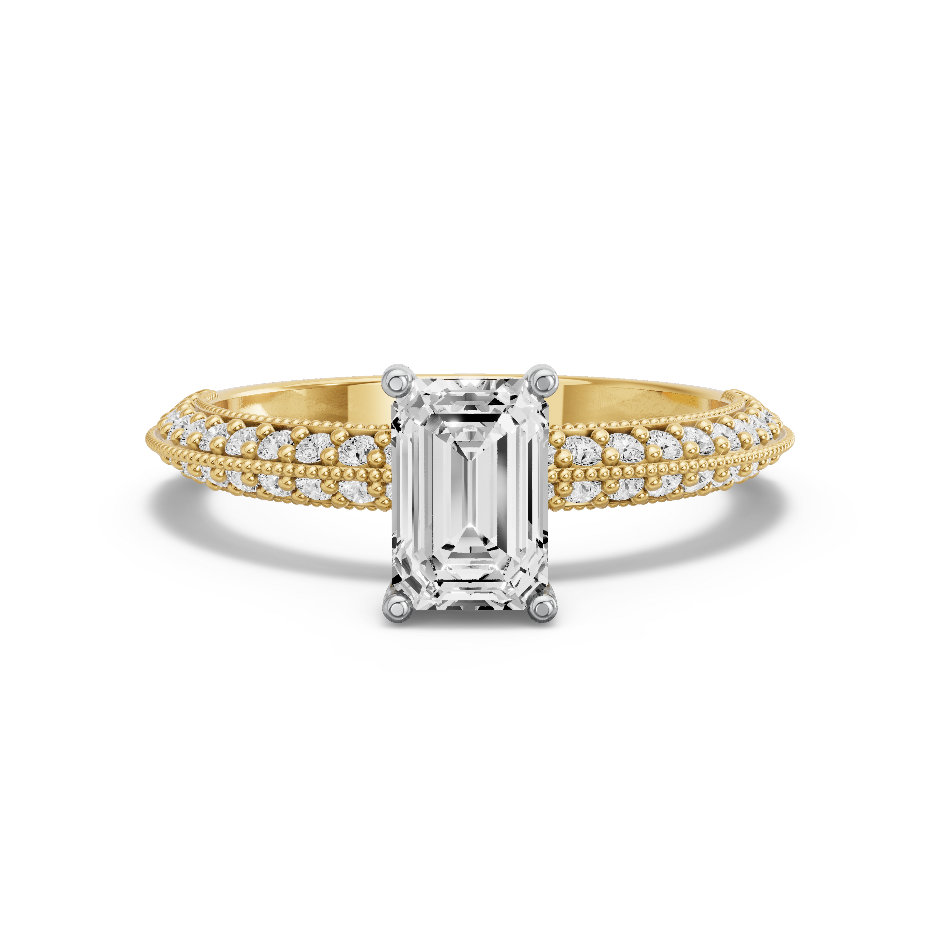 Image for Radiant Pave Basket Ring with Knife Edge Pave band in 10K Rose Gold