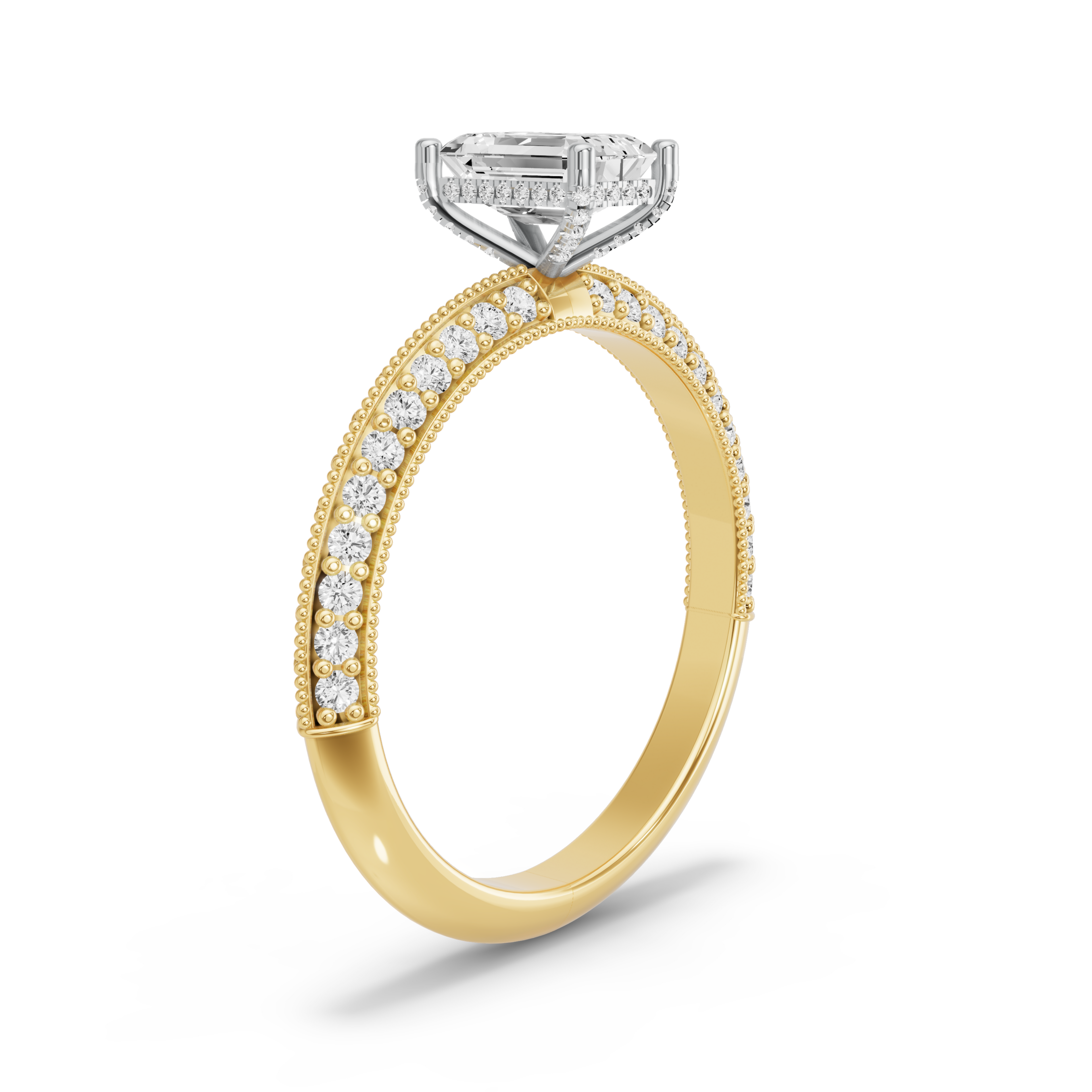 Image for Radiant Pave Basket Ring with Knife Edge Pave band in 10K Rose Gold