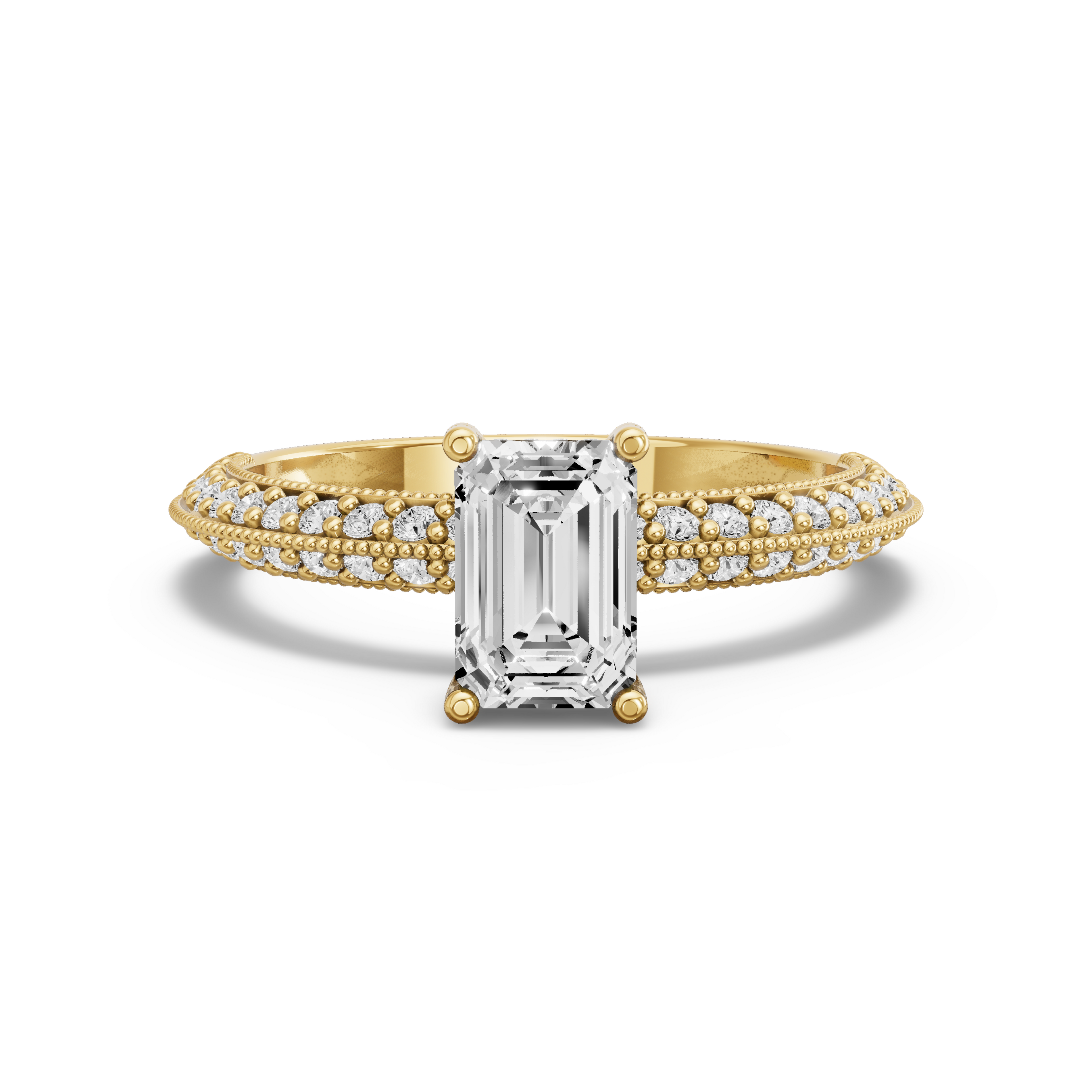 Image for Radiant Pave Basket Ring with Knife Edge Pave band in 10K White Gold