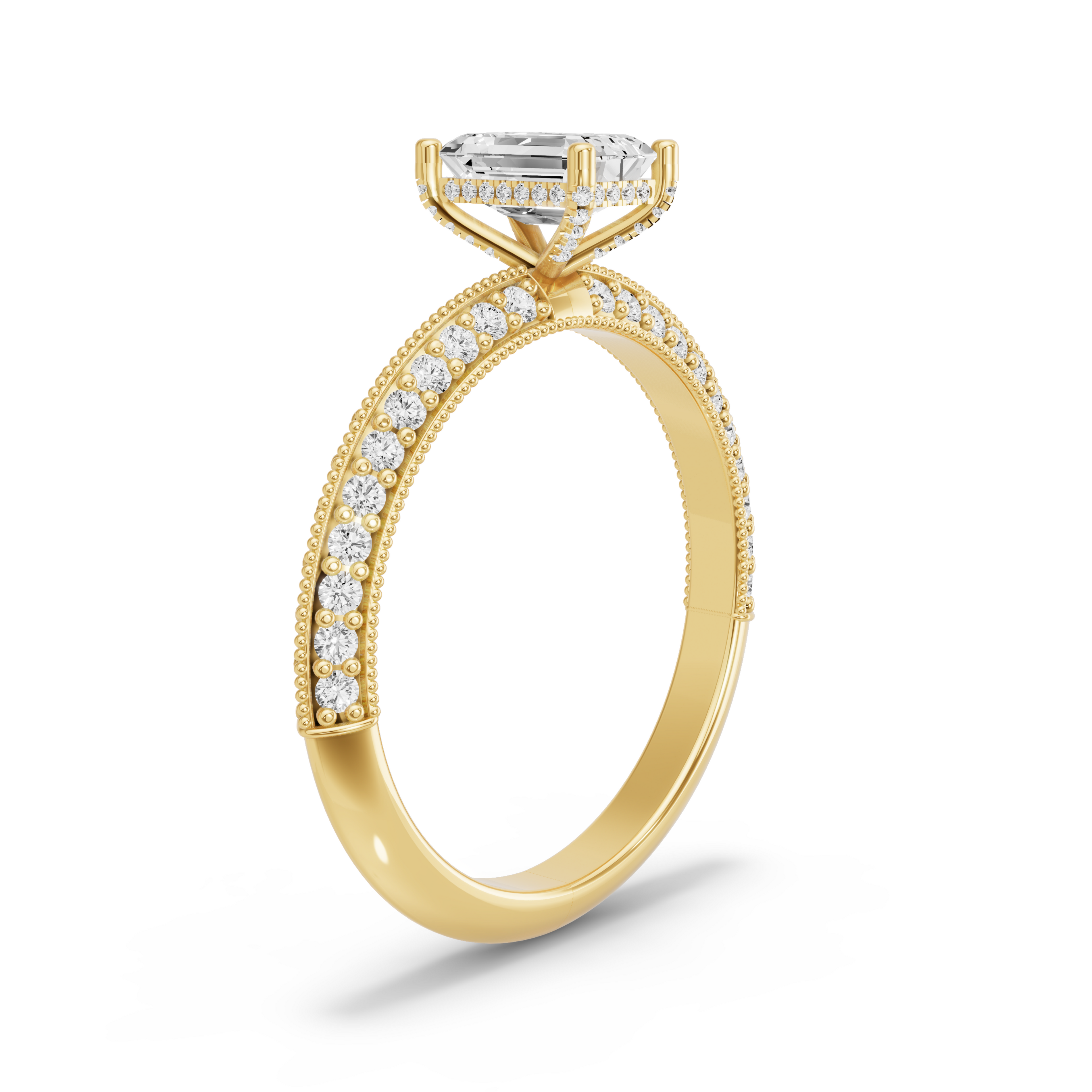 Image for Radiant Pave Basket Ring with Knife Edge Pave band in 18K White Gold