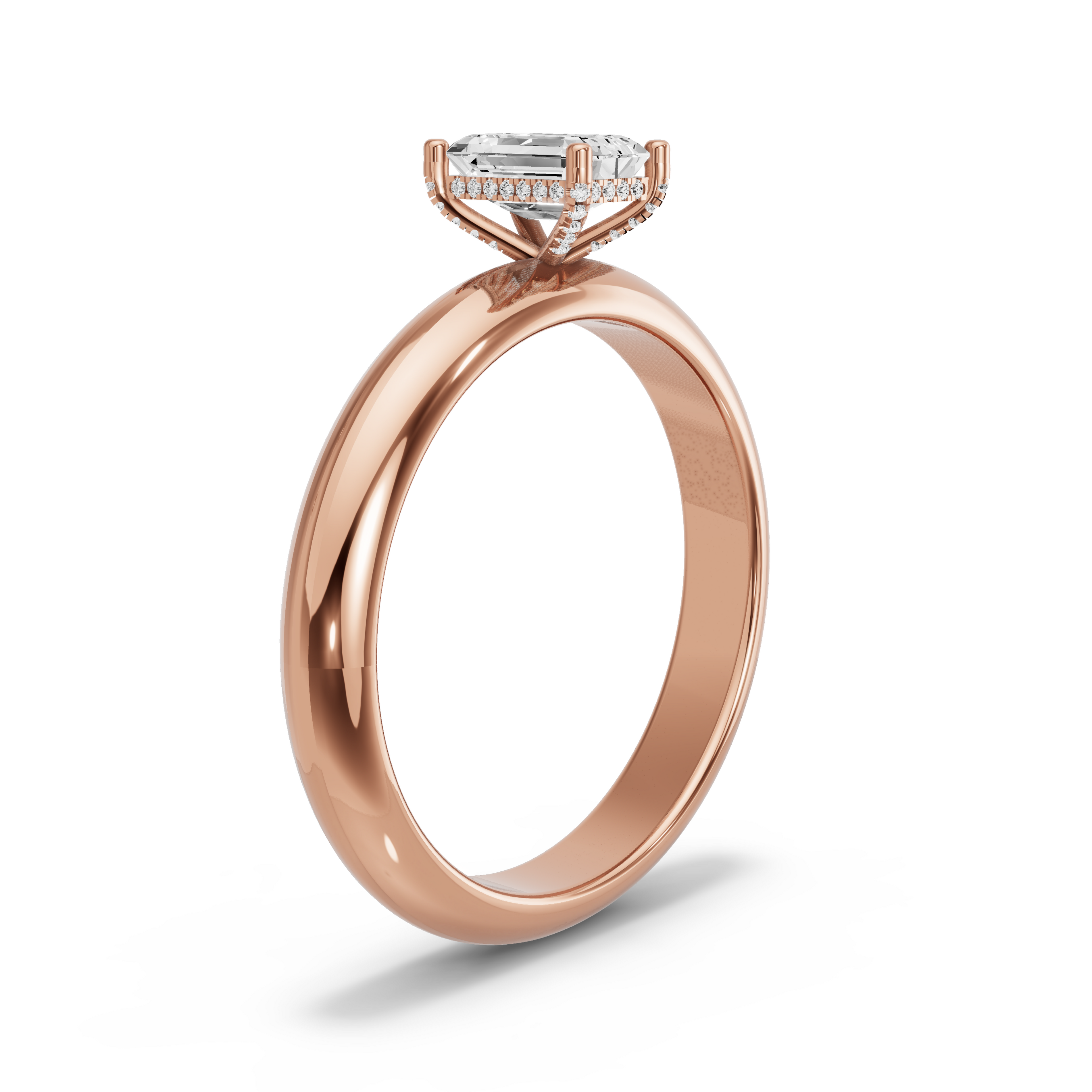 Image for Radiant Pave Basket Ring with Knife Edge Solitaire band in 14K Yellow Gold