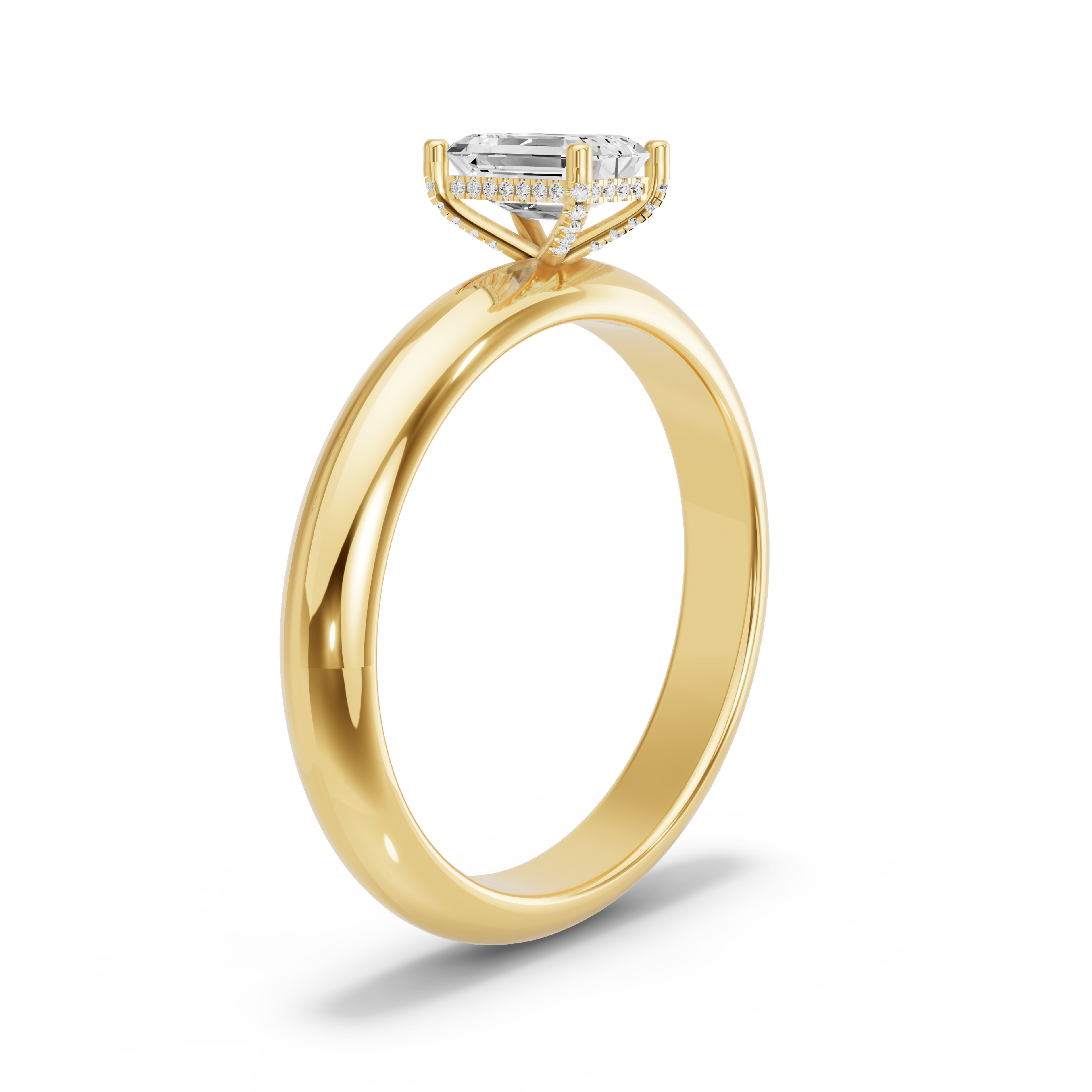 Image for Radiant Pave Basket Ring with Knife Edge Solitaire band in 10K White Gold