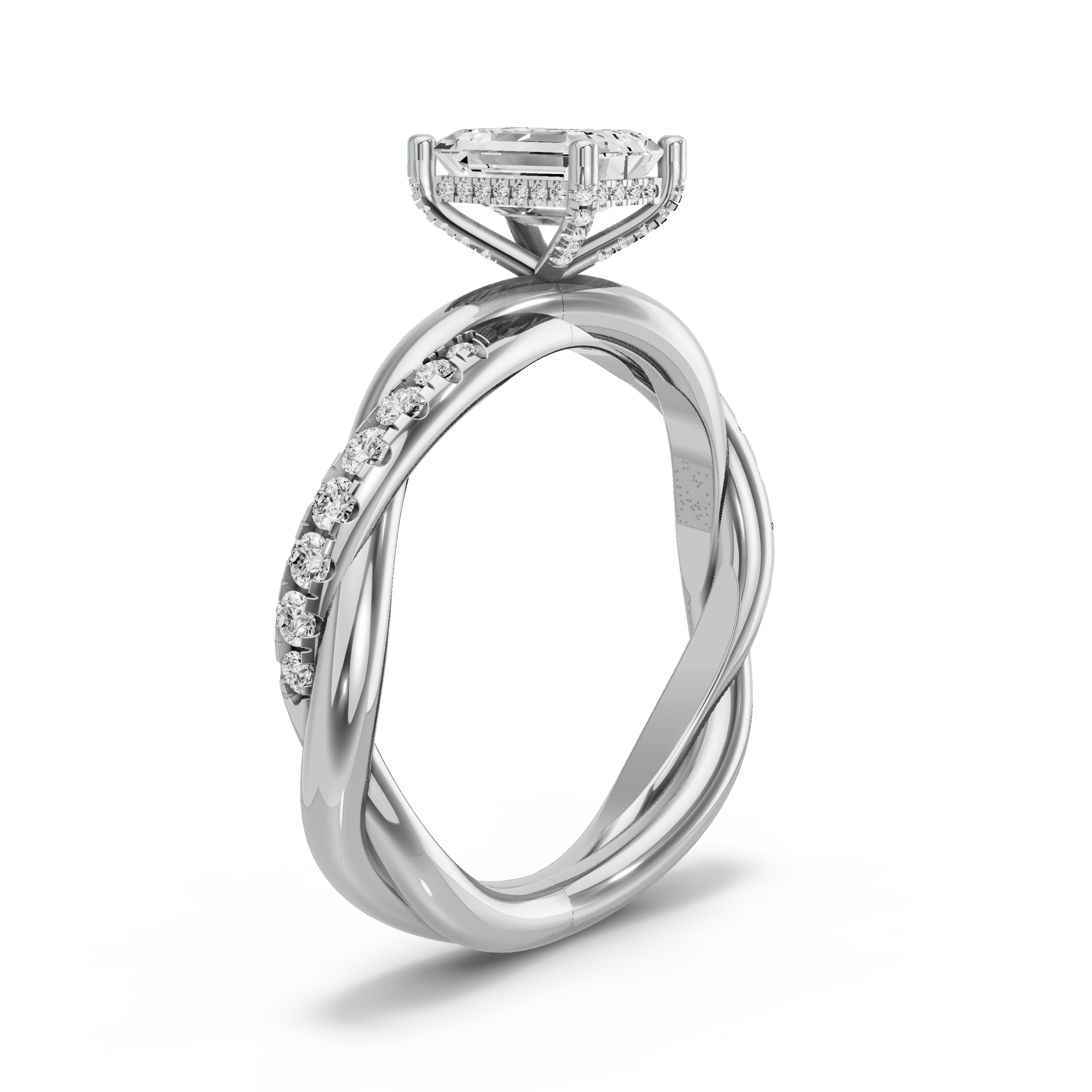 Image for Radiant Pave Basket Ring with Rope Pave band in 10K Two Tone Rose Gold