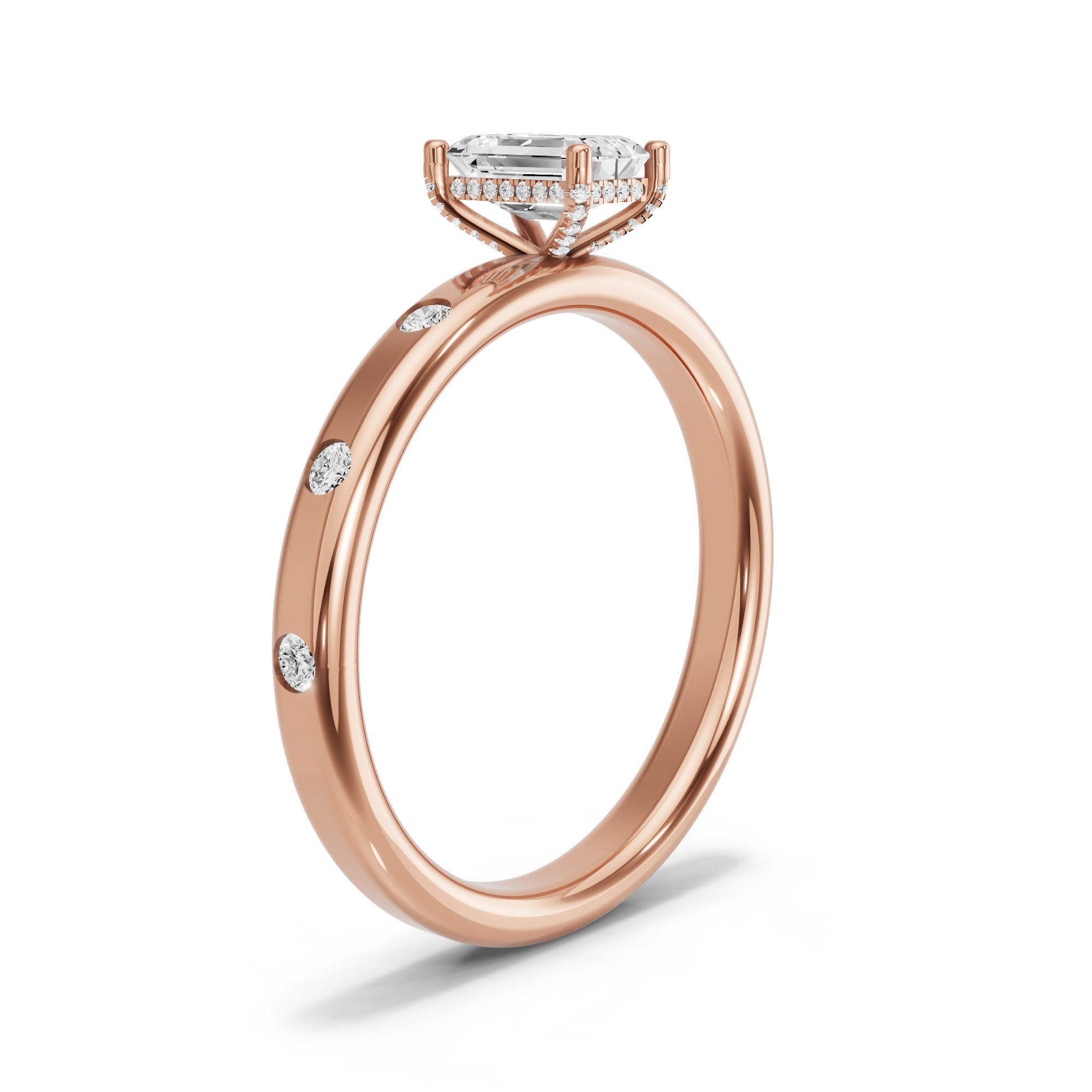 Image for Radiant Pave Basket Ring with Sleek Accent band
