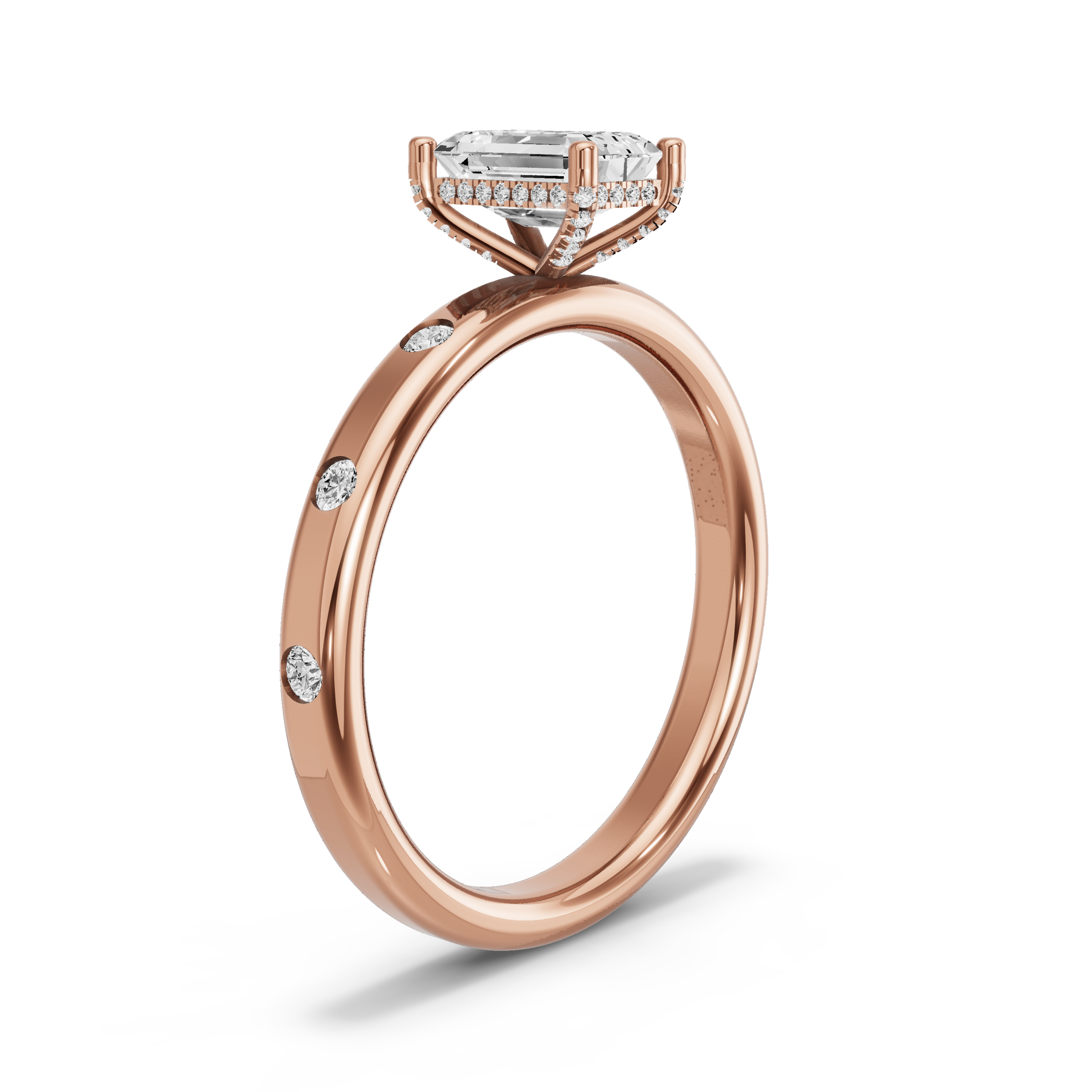 Image for Radiant Pave Basket Ring with Sleek Accent band in 10K Yellow Gold