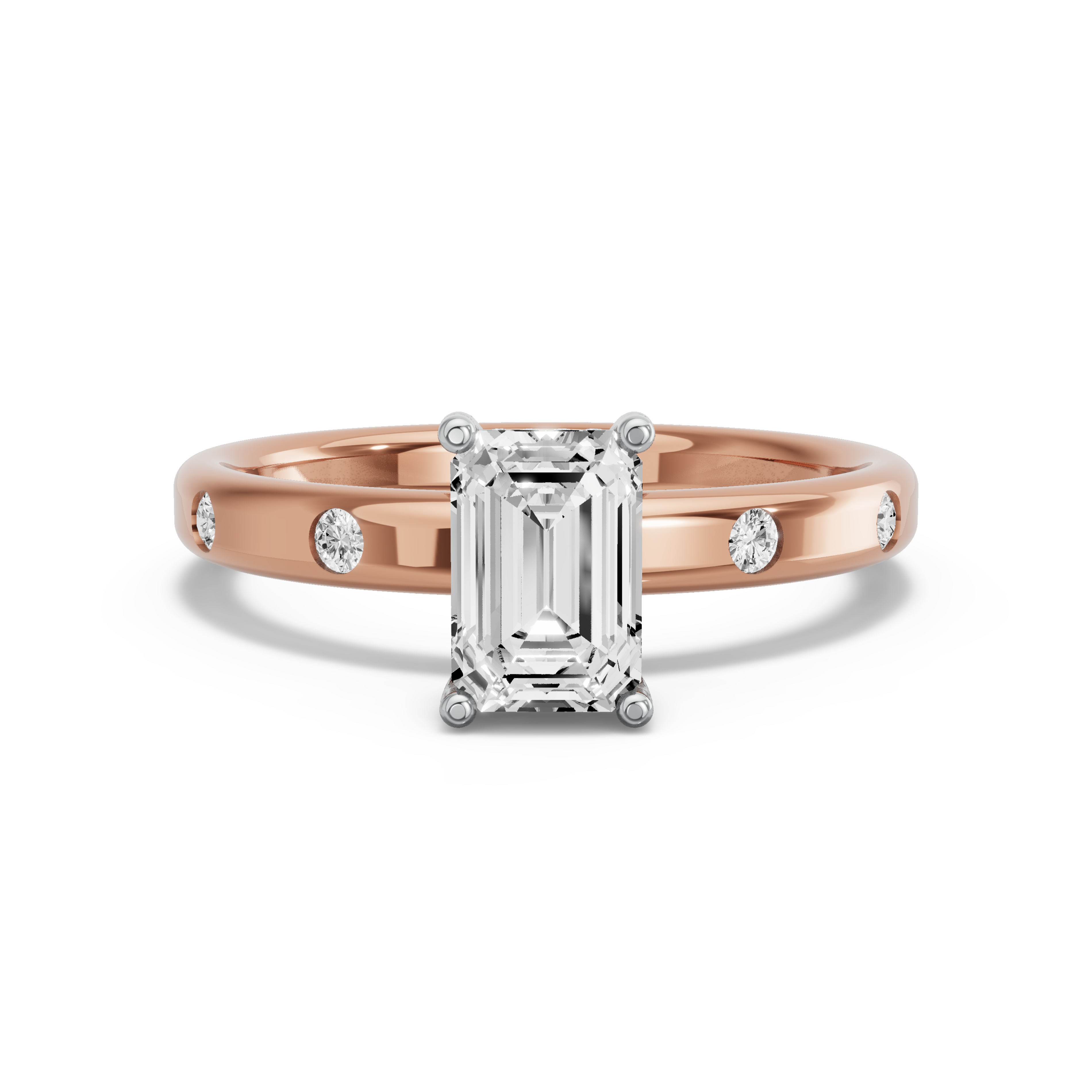 Image for Radiant Pave Basket Ring with Sleek Accent band in 10K Two Tone Yellow Gold