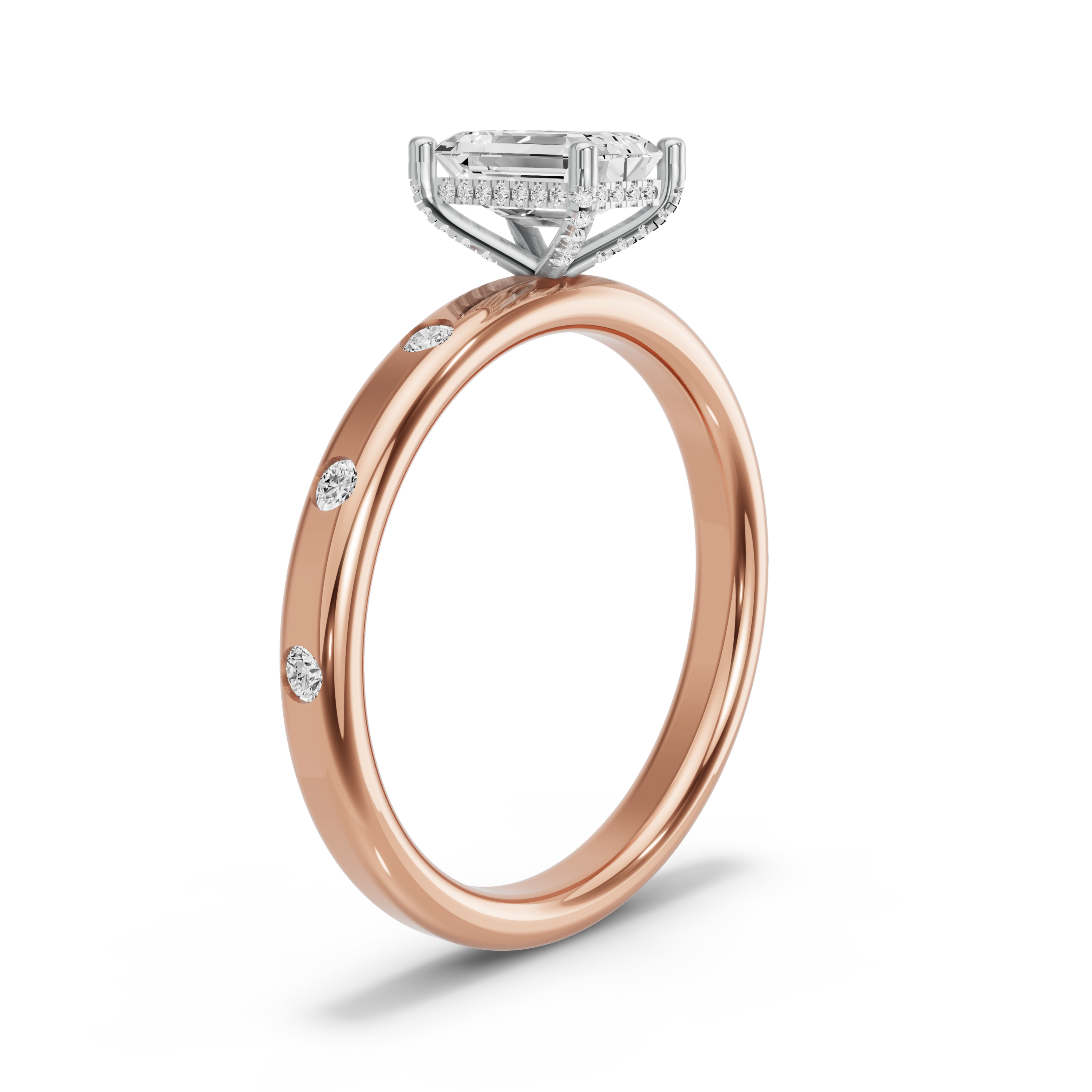 Image for Radiant Pave Basket Ring with Sleek Accent band in 10K Two Tone Yellow Gold