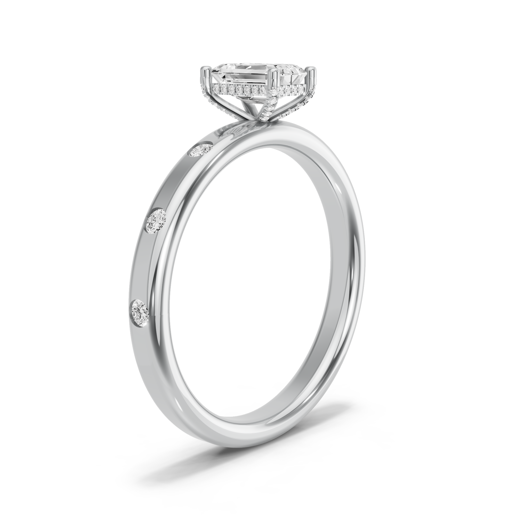 Image for Radiant Pave Basket Ring with Sleek Accent band
