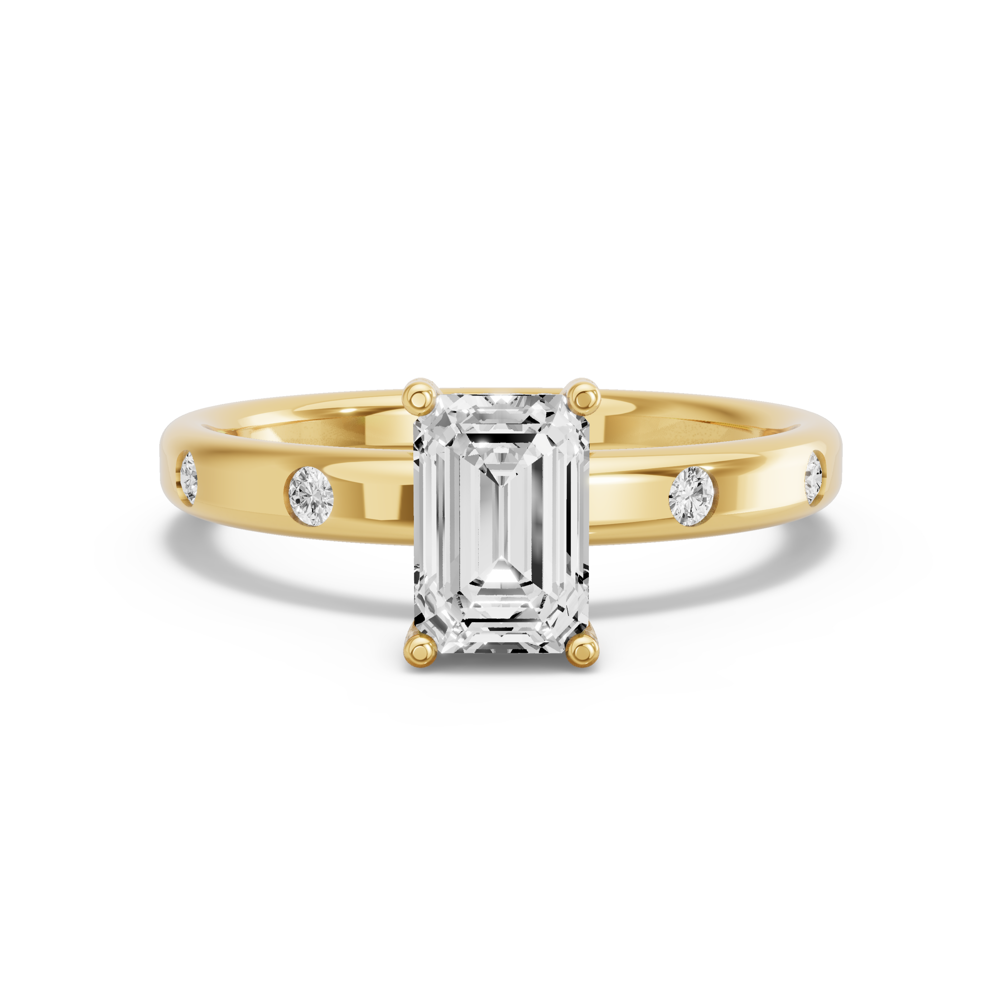 Image for Radiant Pave Basket Ring with Sleek Accent band in 10K White Gold