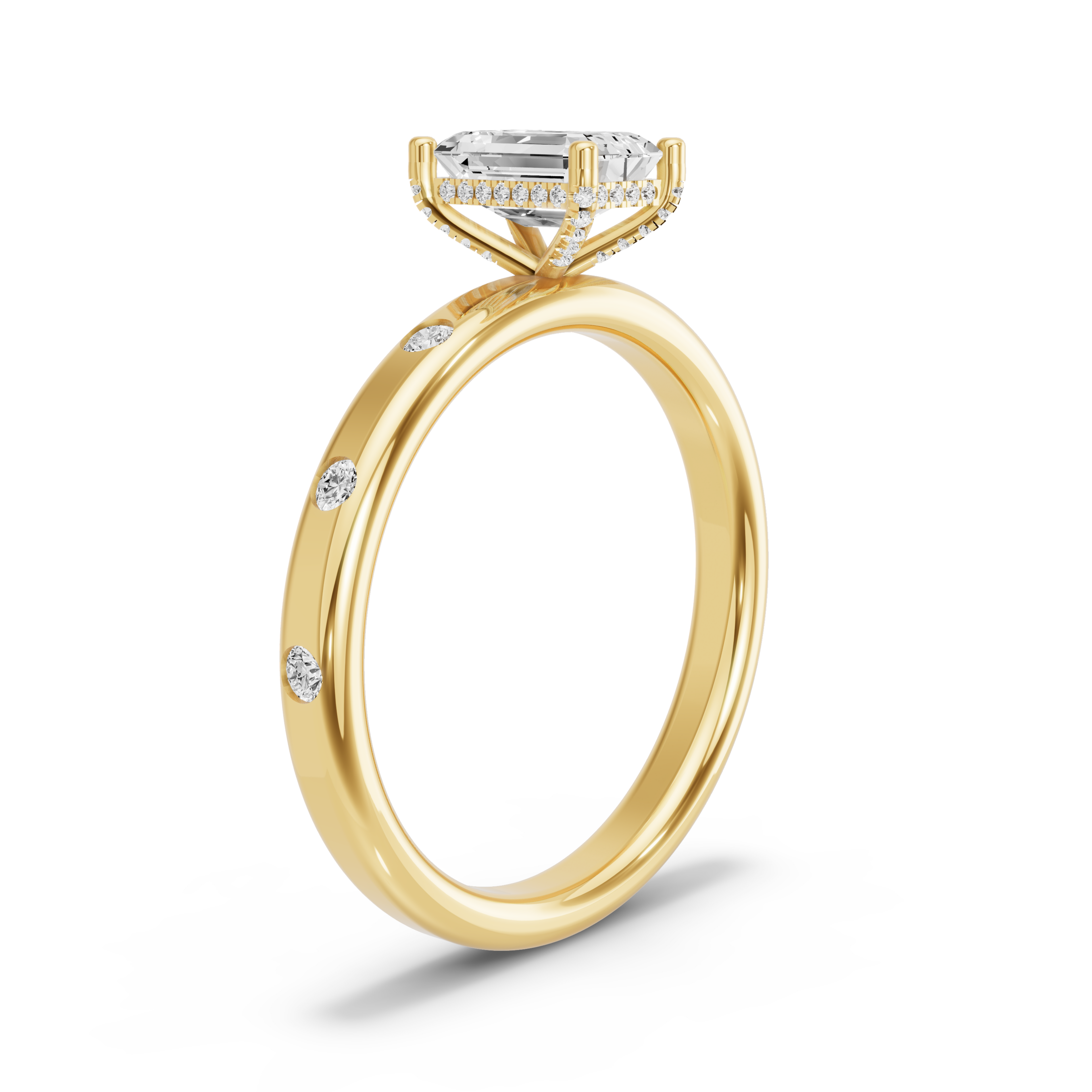 Image for Radiant Pave Basket Ring with Sleek Accent band in 14K White Gold