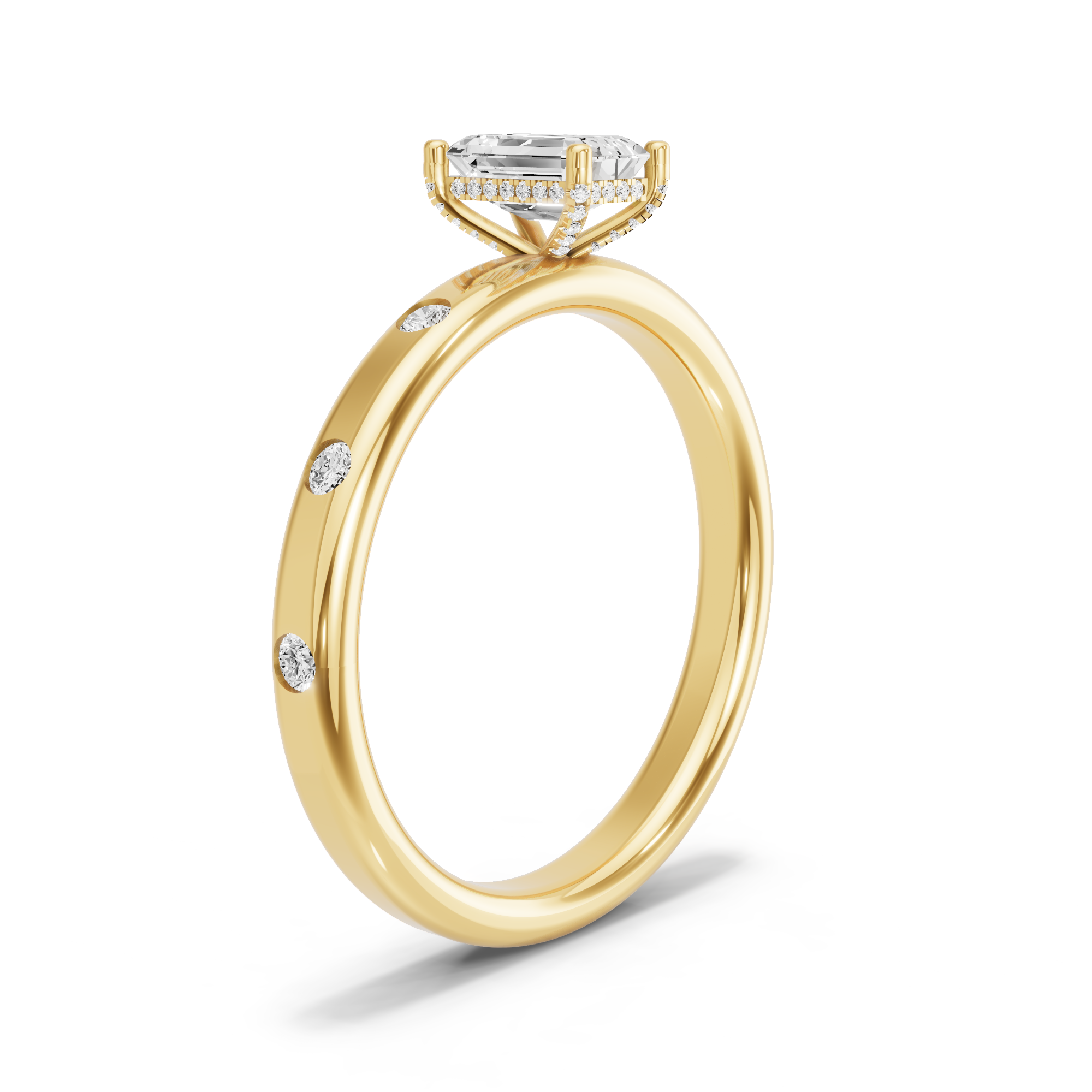 Image for Radiant Pave Basket Ring with Sleek Accent band