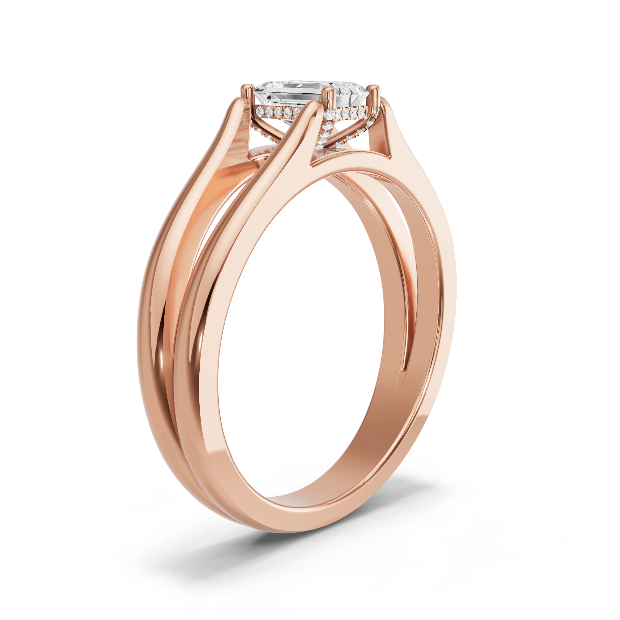 Image for Radiant Pave Basket Ring with Split Ring Solitaire band