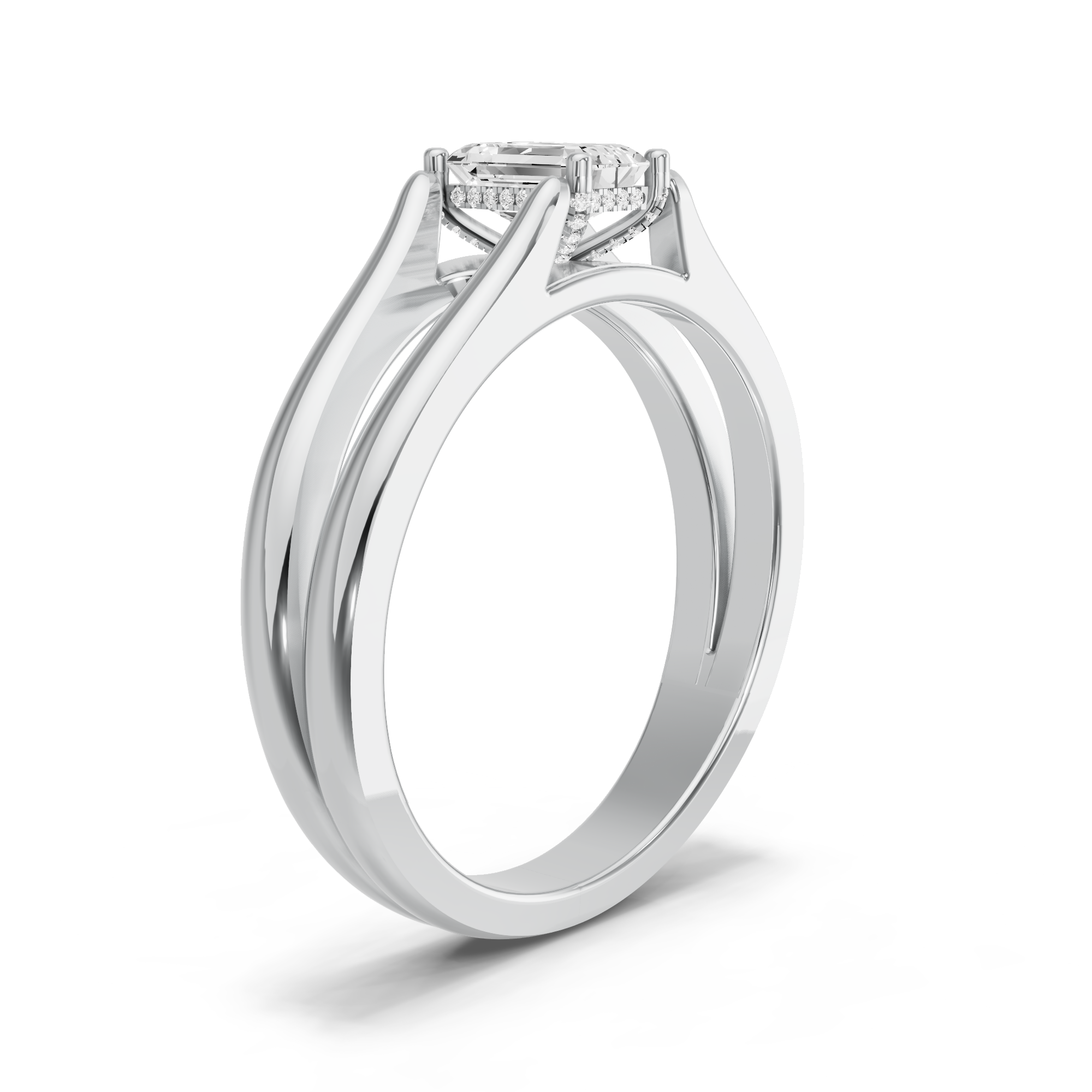 Image for Radiant Pave Basket Ring with Split Ring Solitaire band