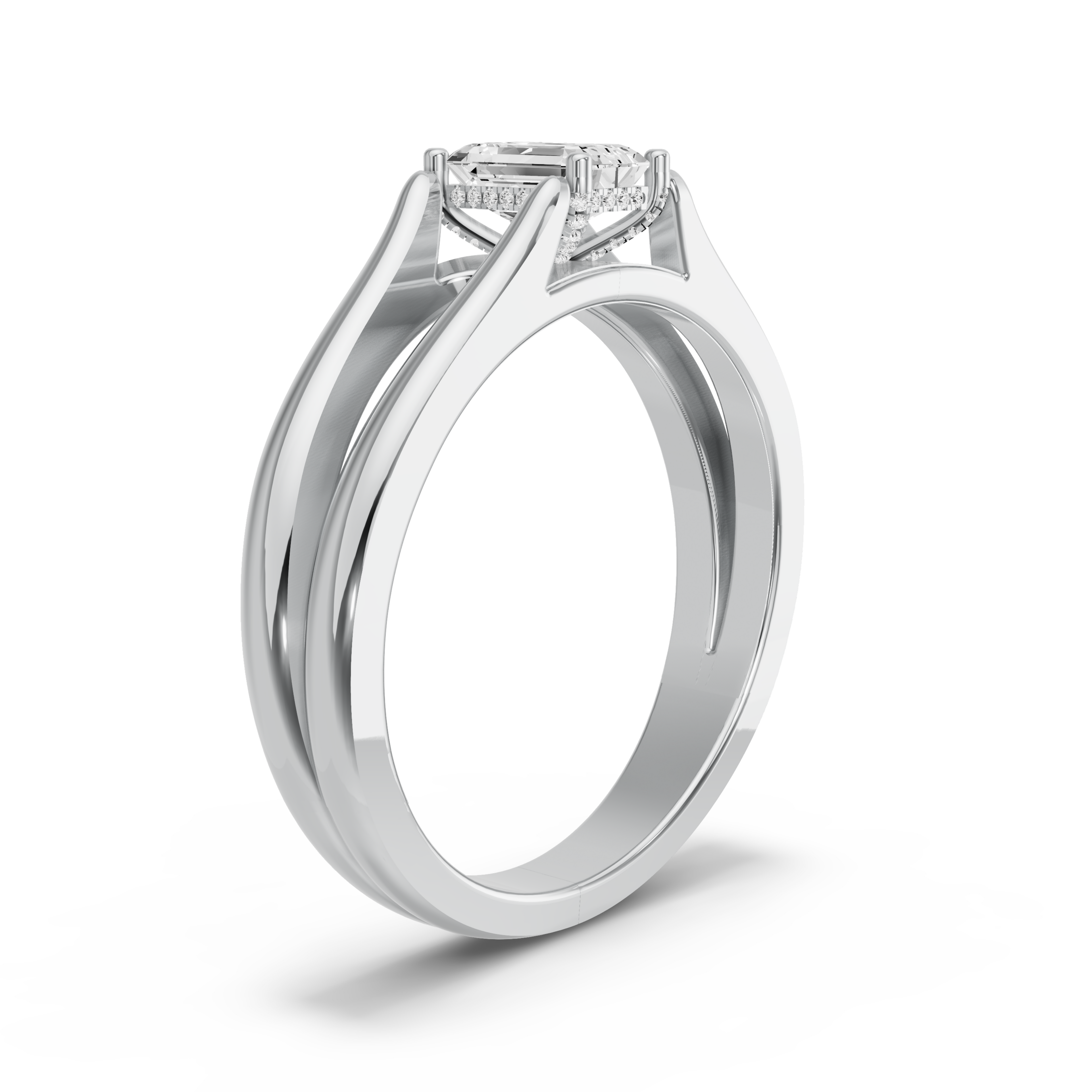 Image for Radiant Pave Basket Ring with Split Ring Solitaire band in 10K Two Tone Rose Gold