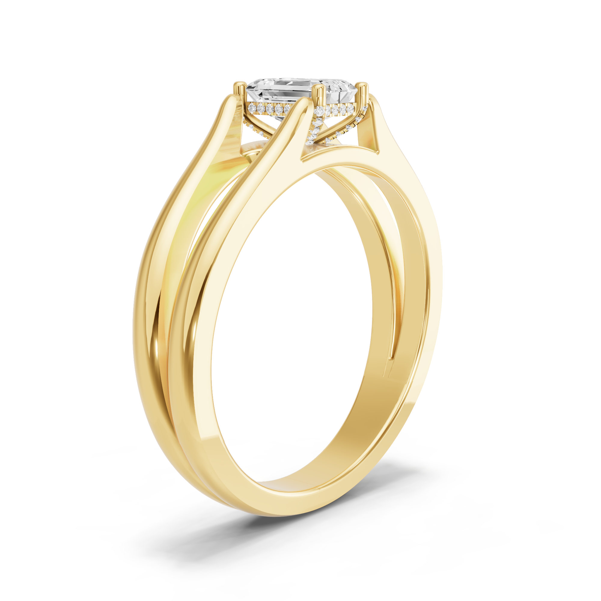 Image for Radiant Pave Basket Ring with Split Ring Solitaire band