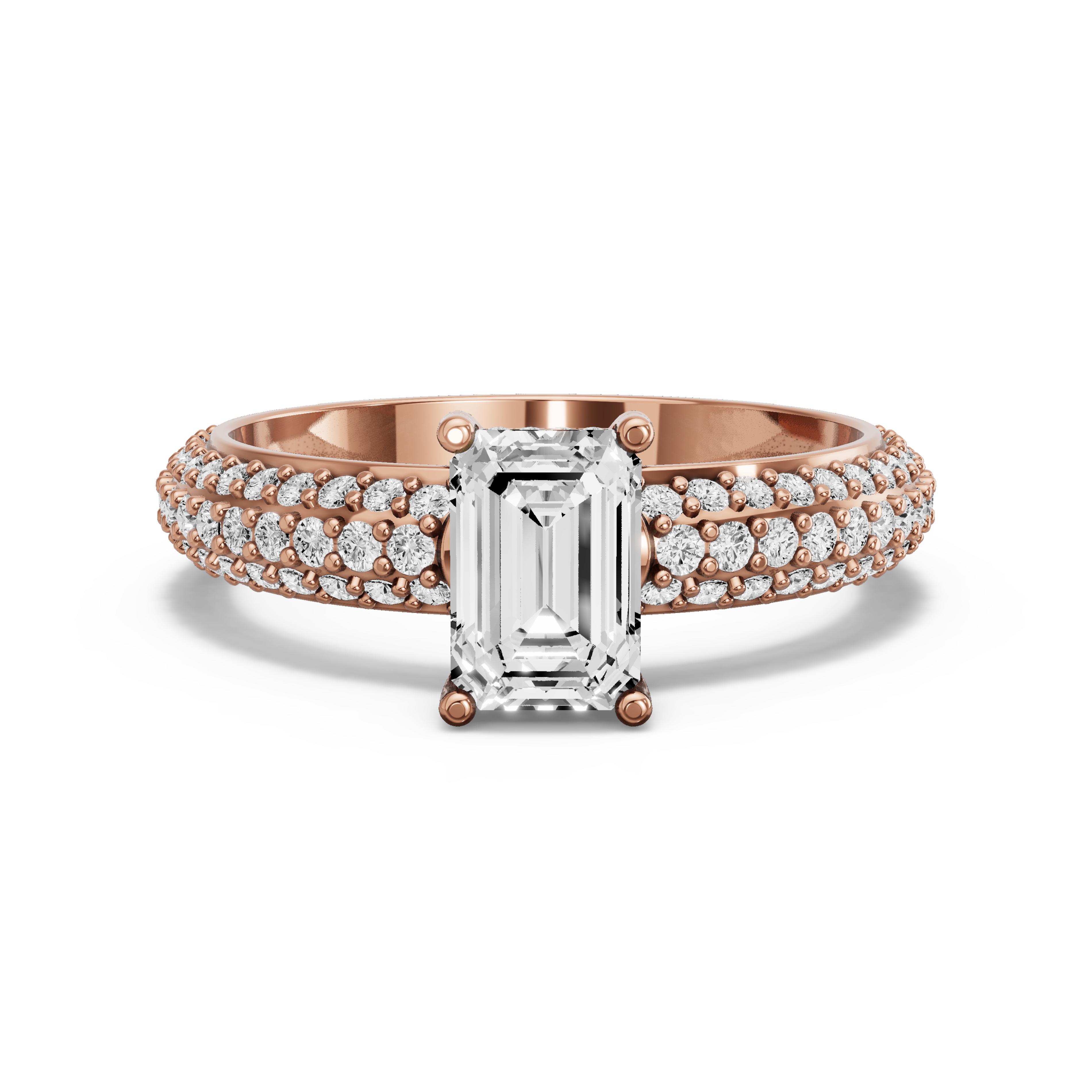 Image for Radiant Pave Basket Ring with Triple Row Pave band in 14K Yellow Gold
