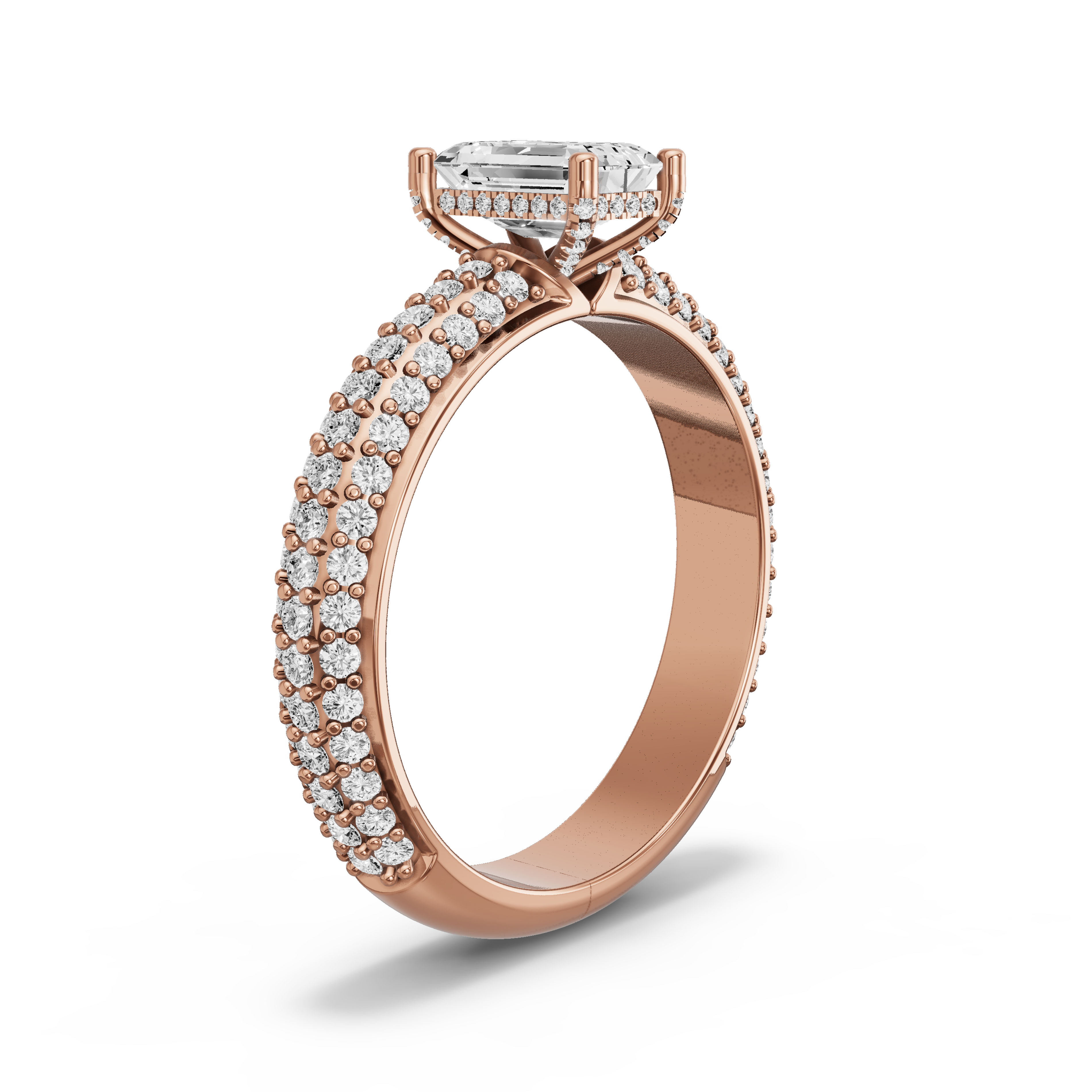 Image for Radiant Pave Basket Ring with Triple Row Pave band in 10K Yellow Gold