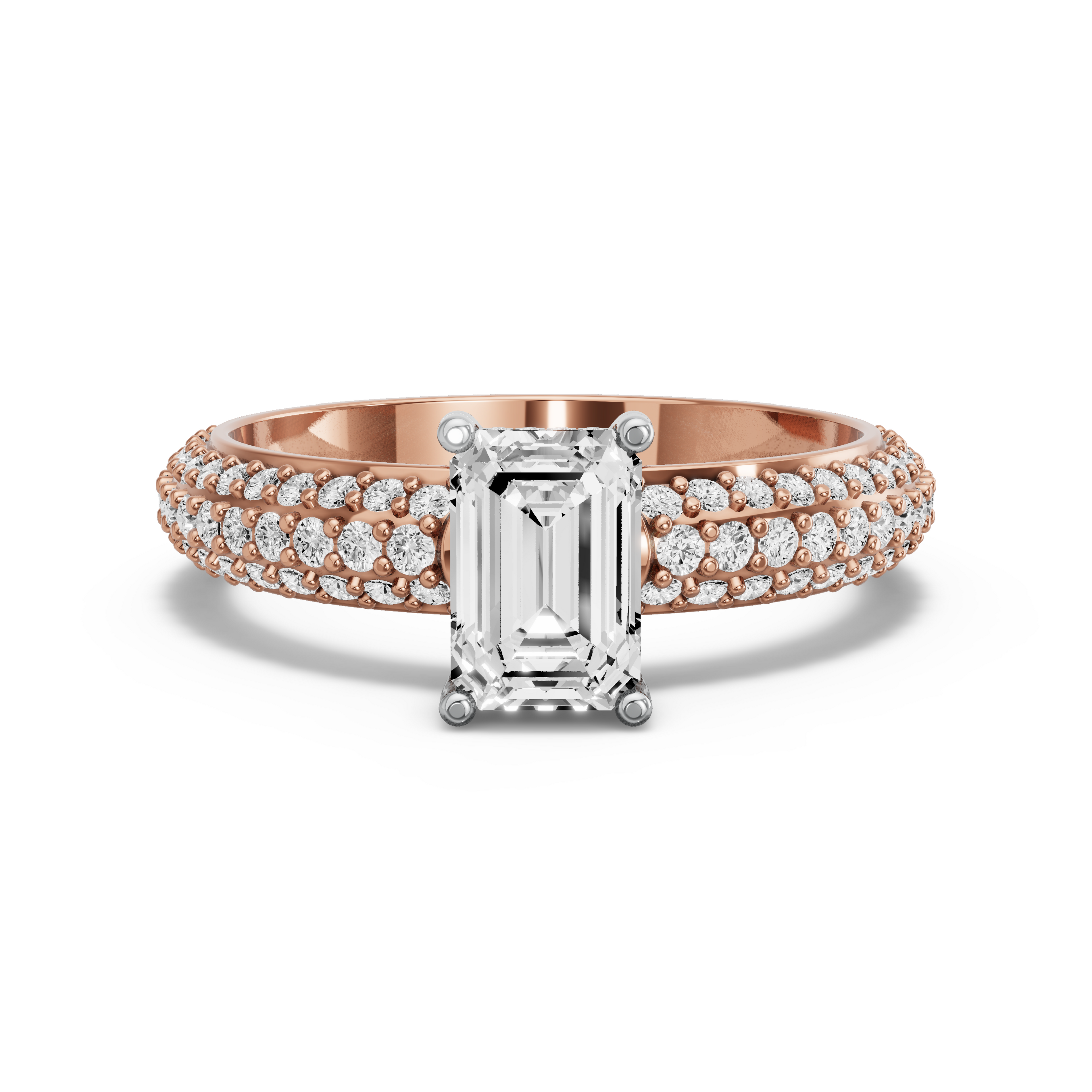 Image for Radiant Pave Basket Ring with Triple Row Pave band in 14K Two Tone Yellow Gold