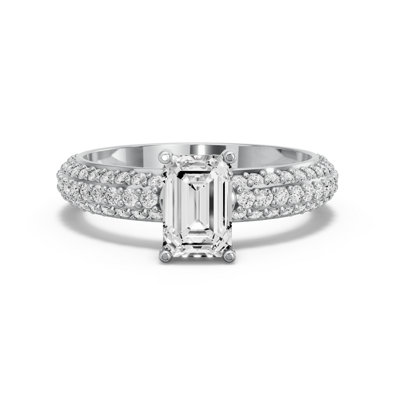 Image for Radiant Pave Basket Ring with Triple Row Pave band in 18K White Gold