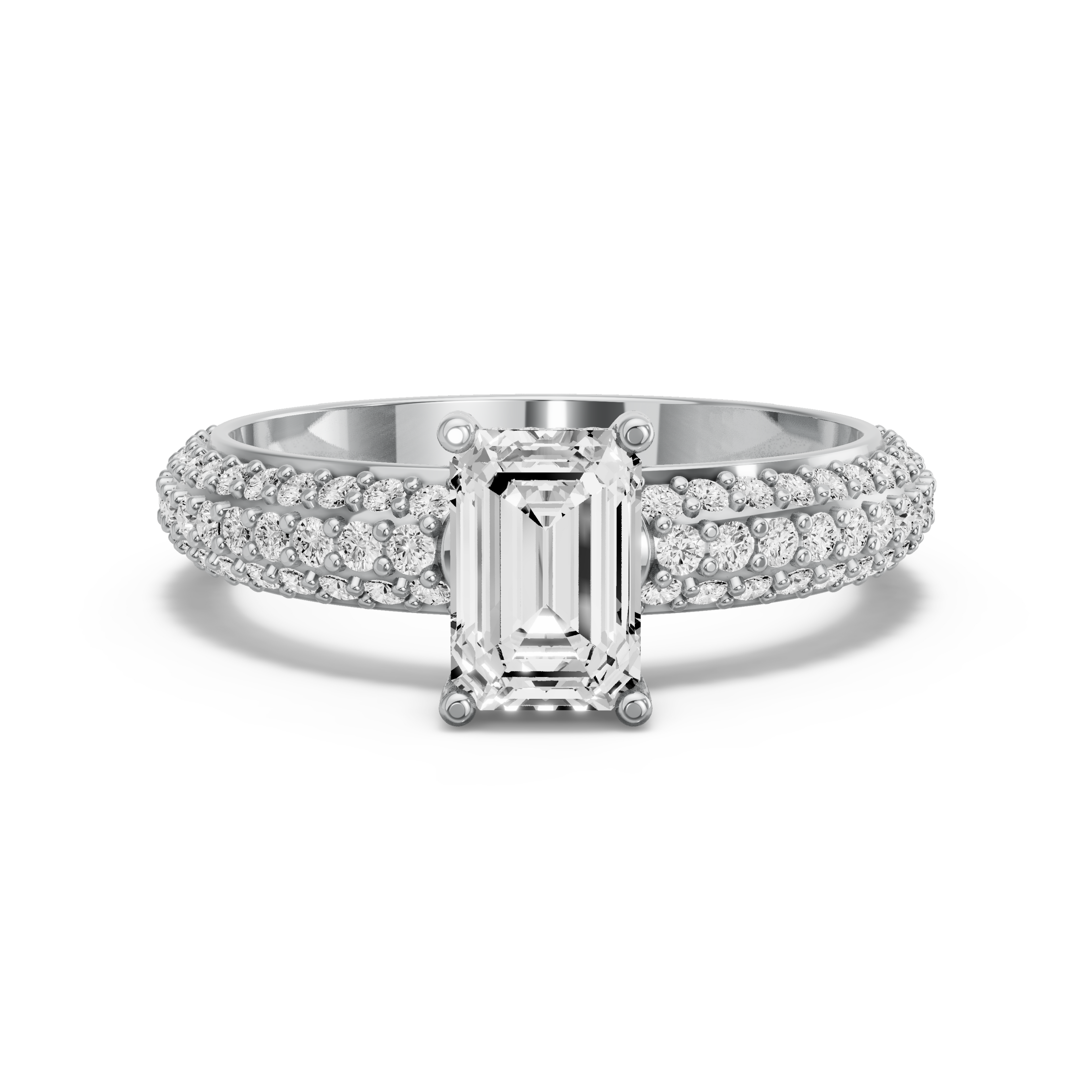 Image for Radiant Pave Basket Ring with Triple Row Pave band in 14K Two Tone Rose Gold